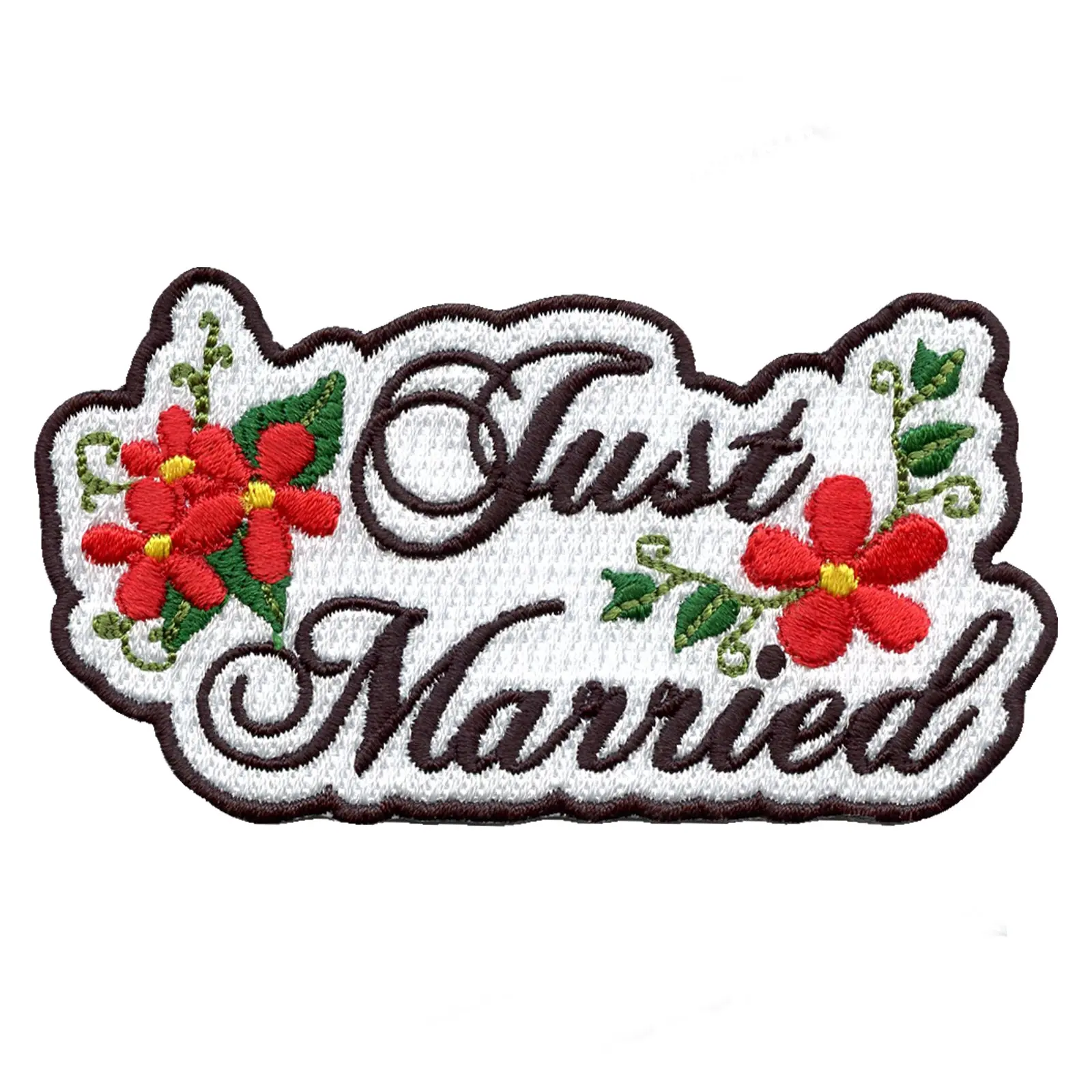 Floral "Just Married" Embroidered Iron On Patch