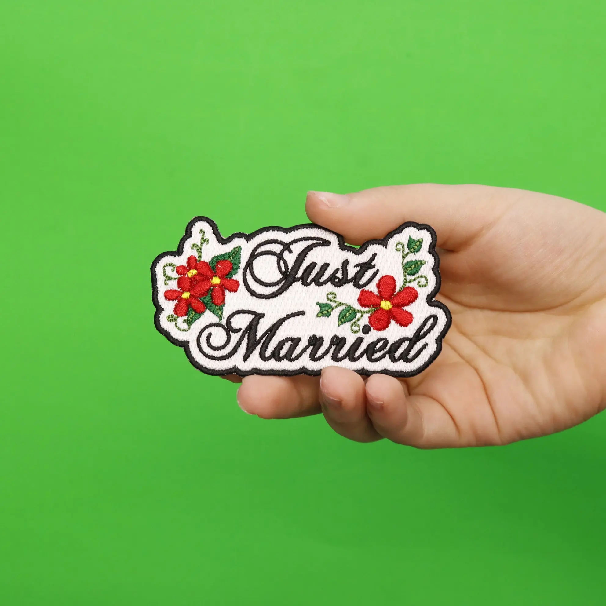 Floral "Just Married" Embroidered Iron On Patch - Image 2
