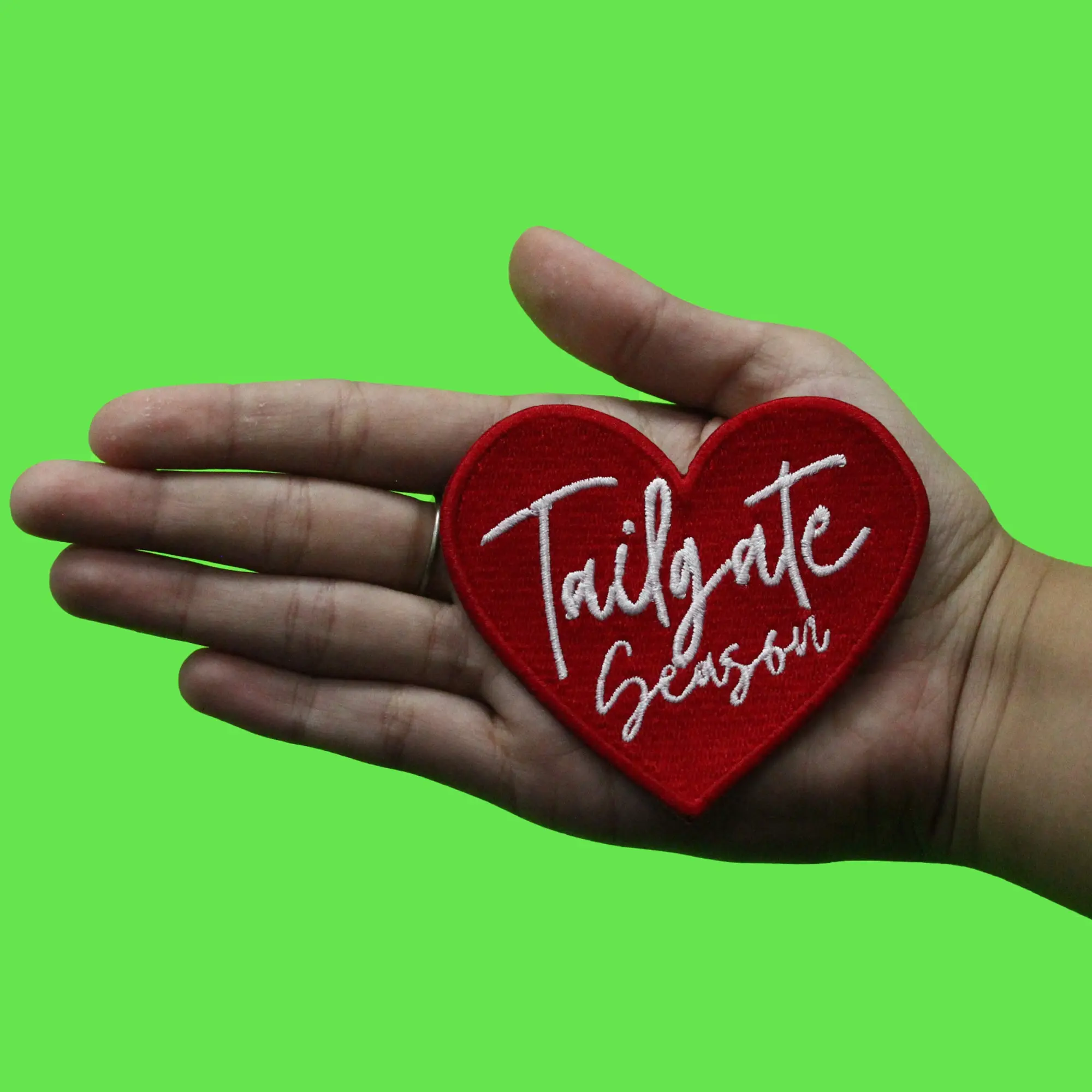 Tailgate Season Heart Patch Football Sports Fan Embroidered Iron On - Image 2