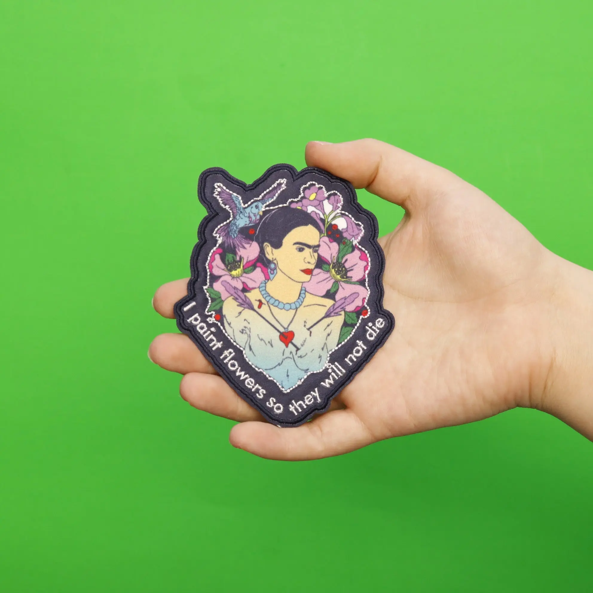 Frida Kahlo "I Paint Flowers So They Will Not Die" Sublimated Embroidered Iron On Patch - Image 2