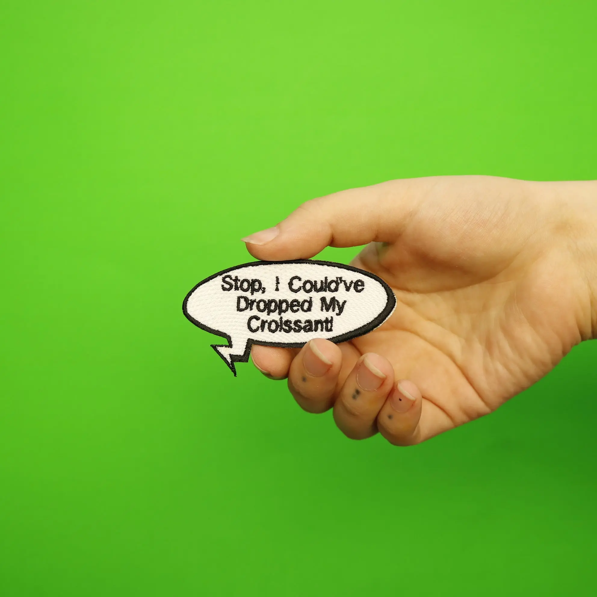 Funny Vine "Stop, I Could've Dropped My Croissant" Word Bubble Embroidered Iron On Patch - Image 2