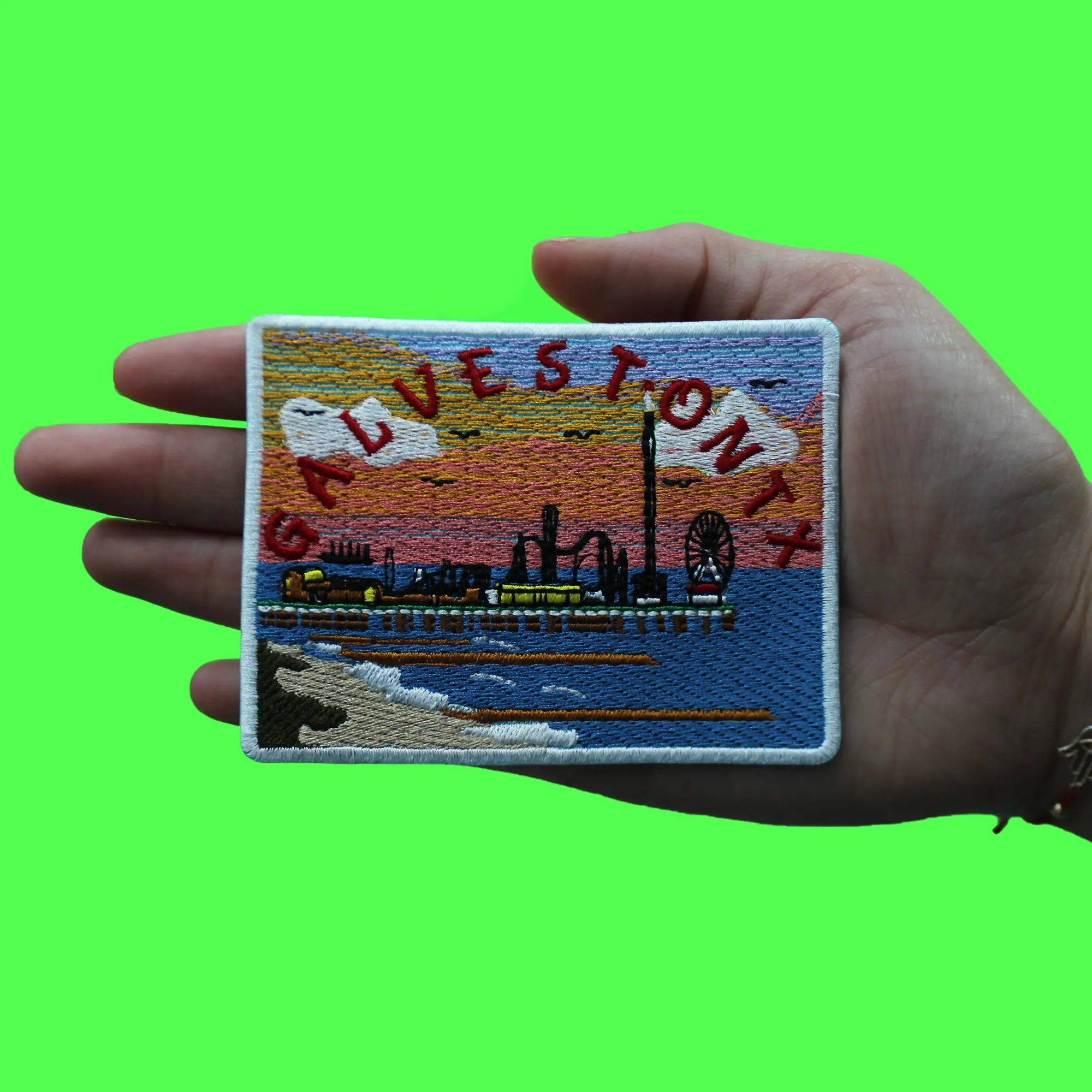 Galveston Texas Boardwalk Patch Beach Travel Souvenir Embroidered Iron On - Image 2