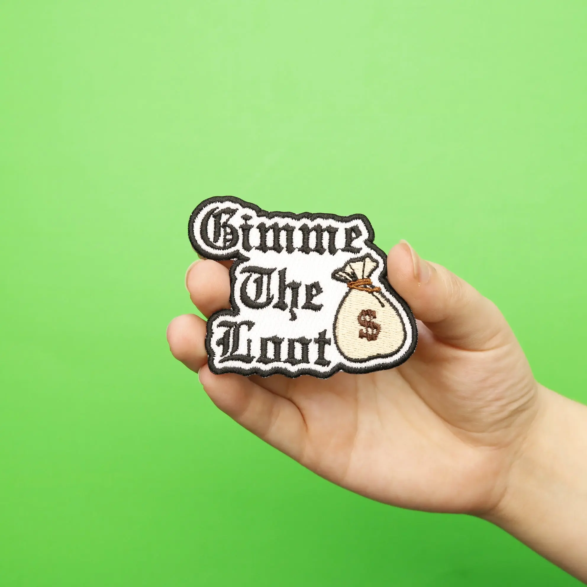 Gimme The Loot Money Bag Embroidered Iron On Patch - Image 2