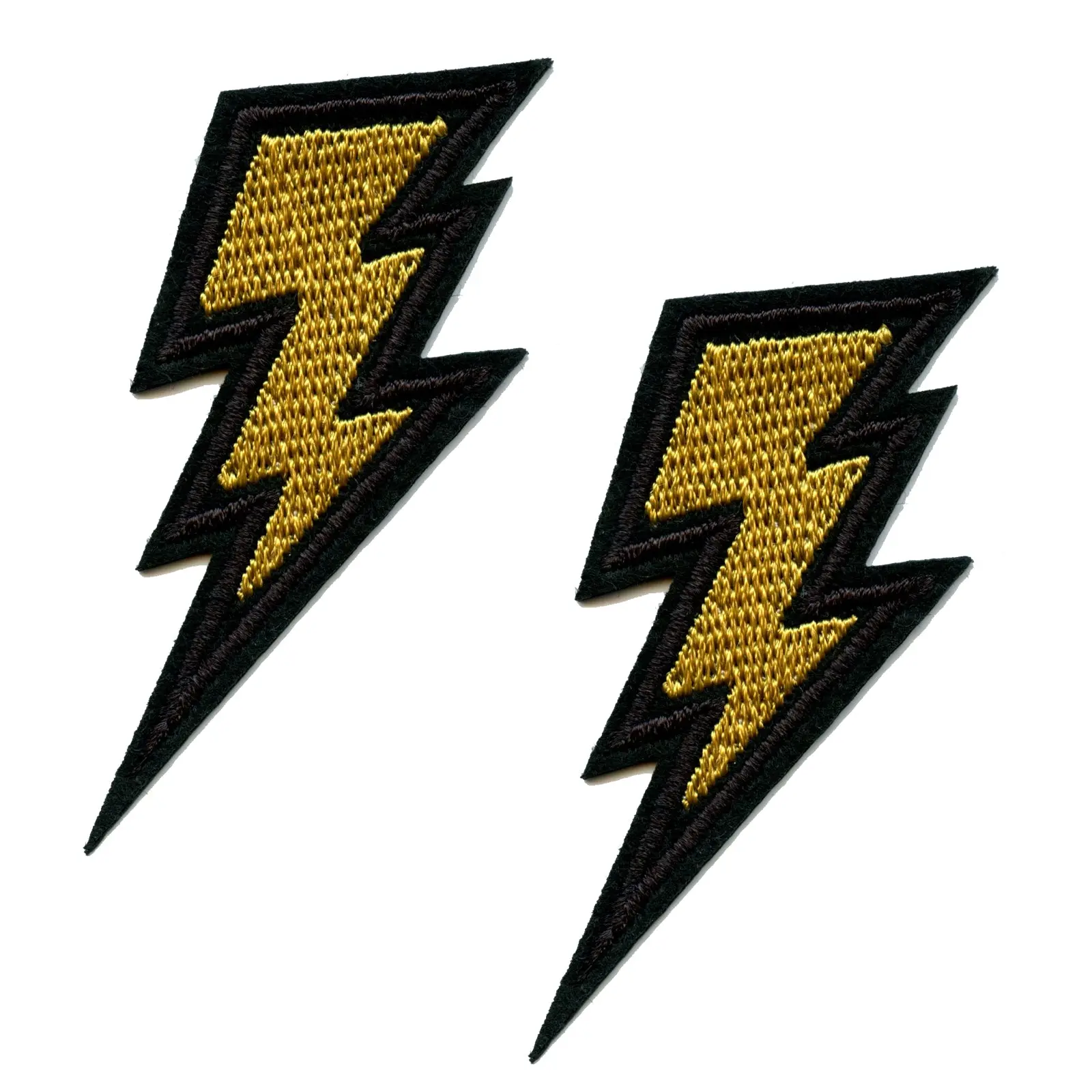 Gold Lightning Bolts Embroidered Iron On Patch (2 Pack)