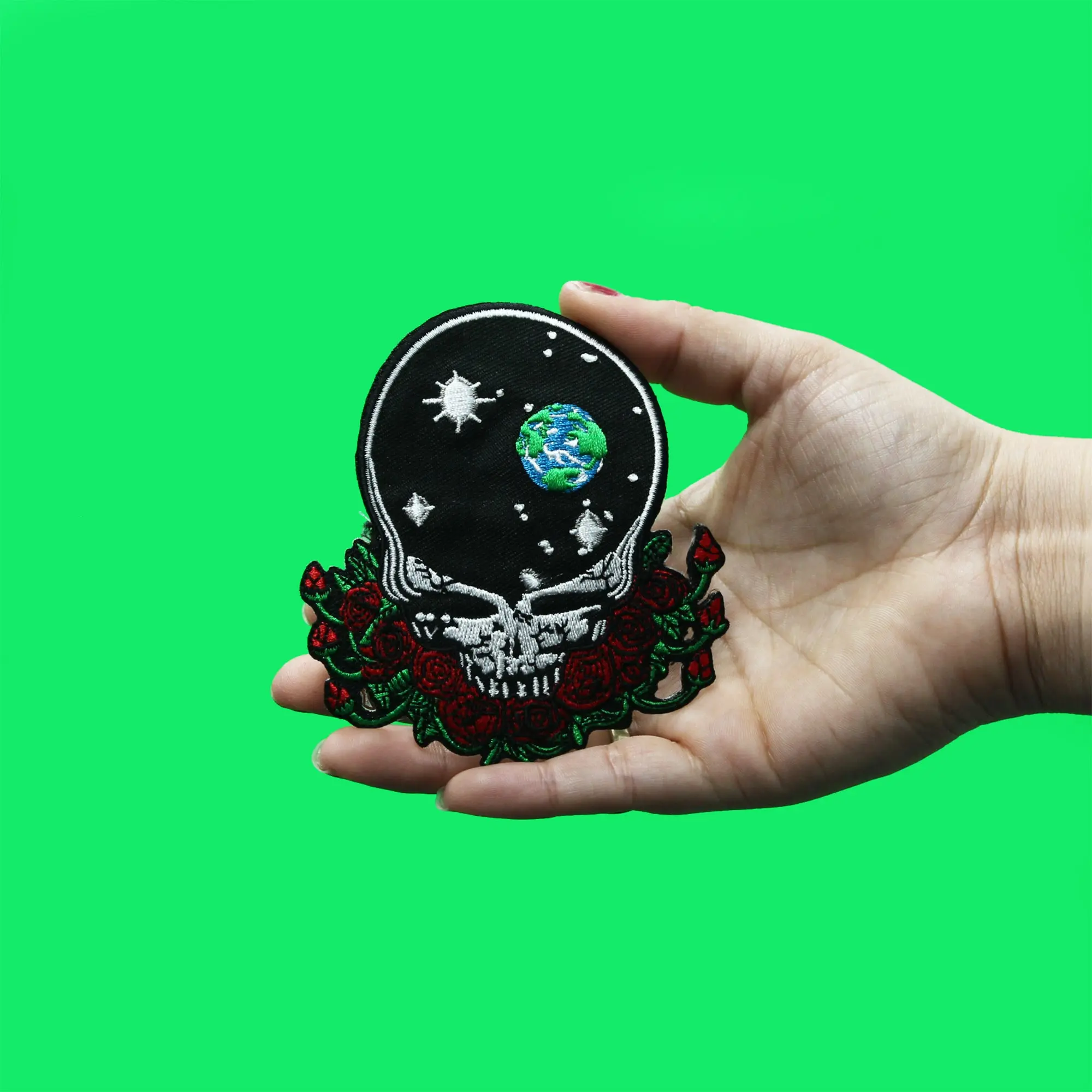 Grateful Dead Space Your Face Patch Skull Roses Embroidered Iron On - Image 2