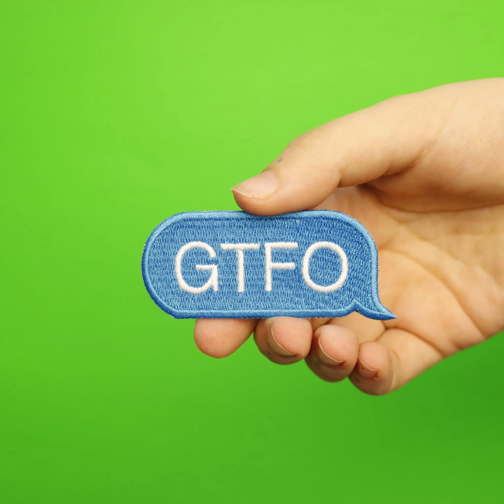 GTFO Blue Text Bubble Embroidered Iron On Patch - Image 2