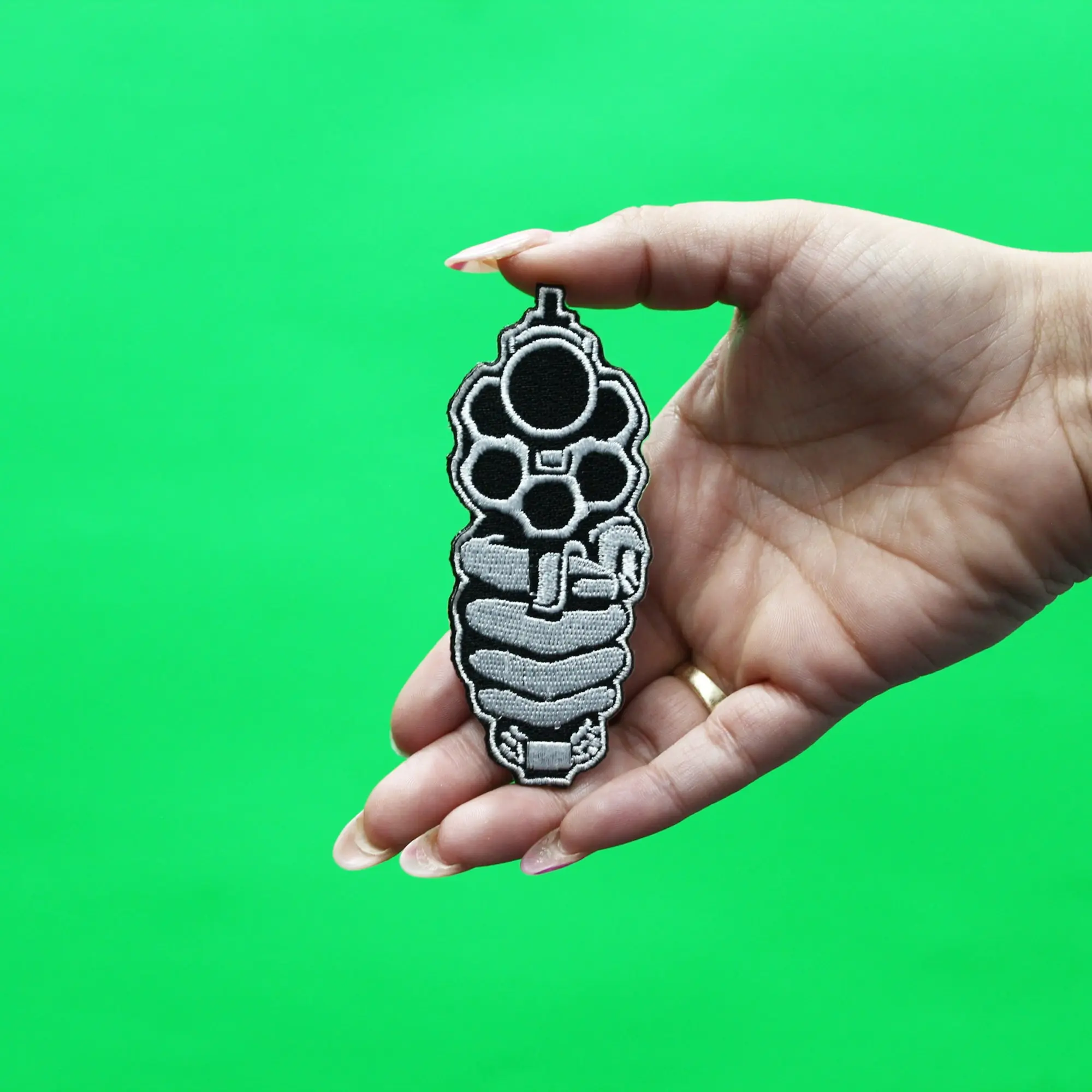 Gun In Hand Patch Single Revolver Embroidered Iron On - Image 2