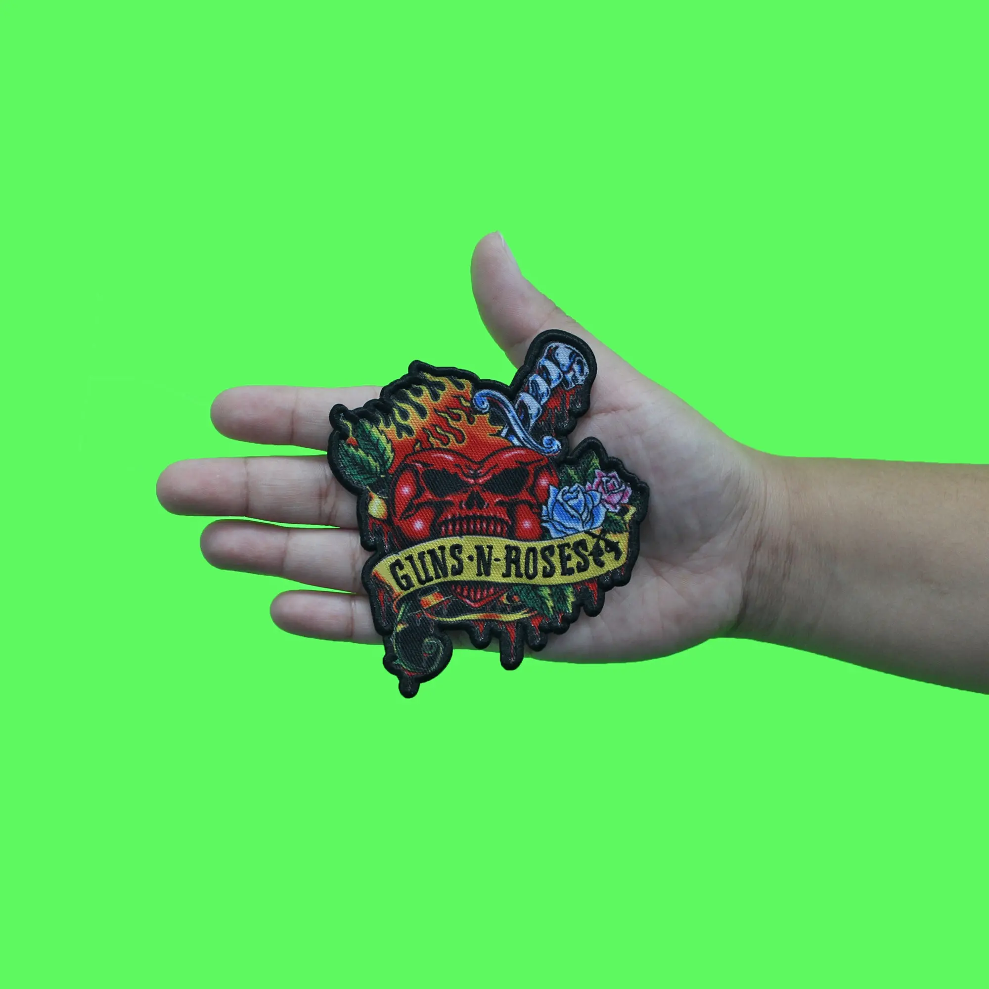 Guns N' Roses Flame Banner Patch Dagger Skull Heart Sublimated Iron On - Image 2
