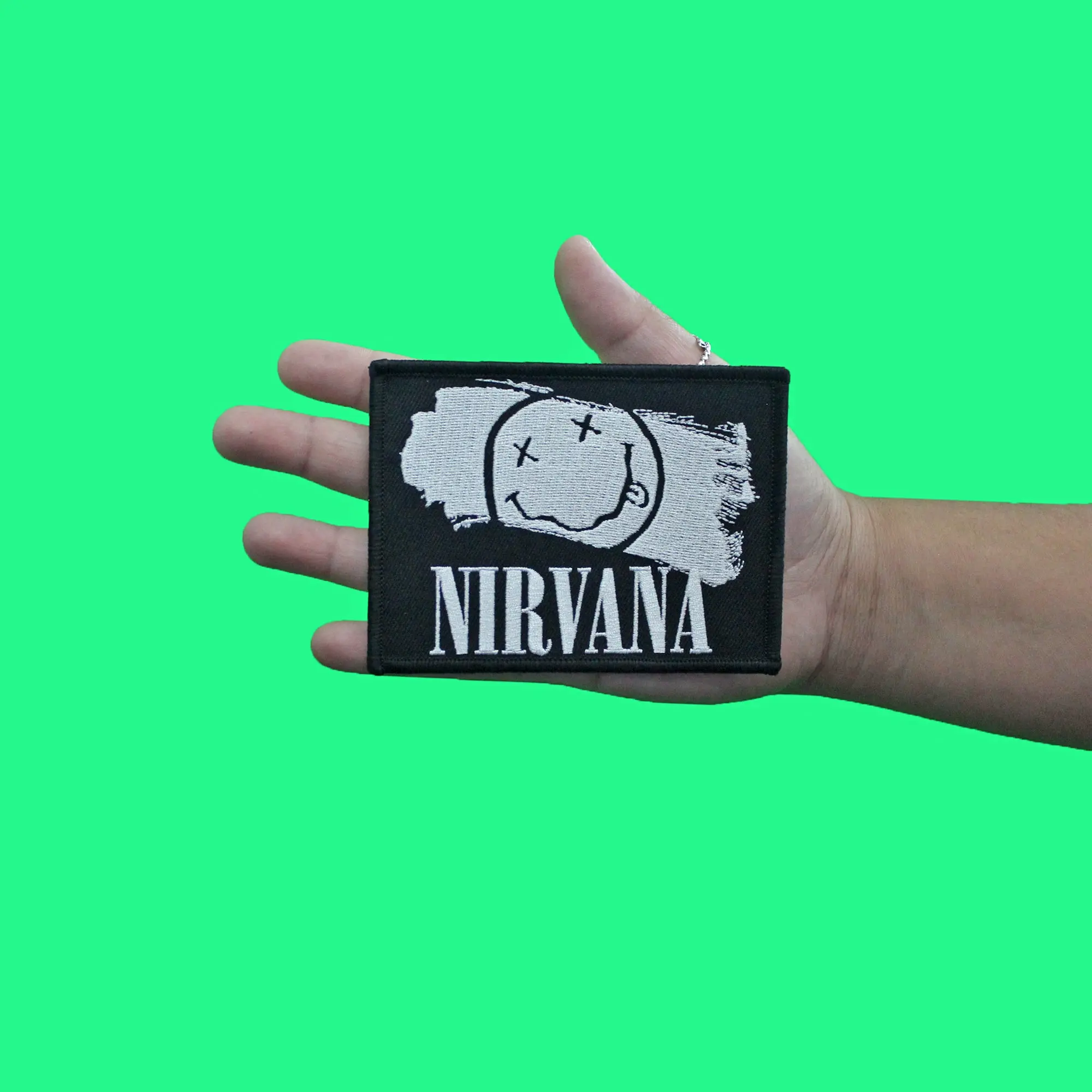 Nirvana Paint Stroke Patch Happy Face Rock Band Embroidered Iron On - Image 2