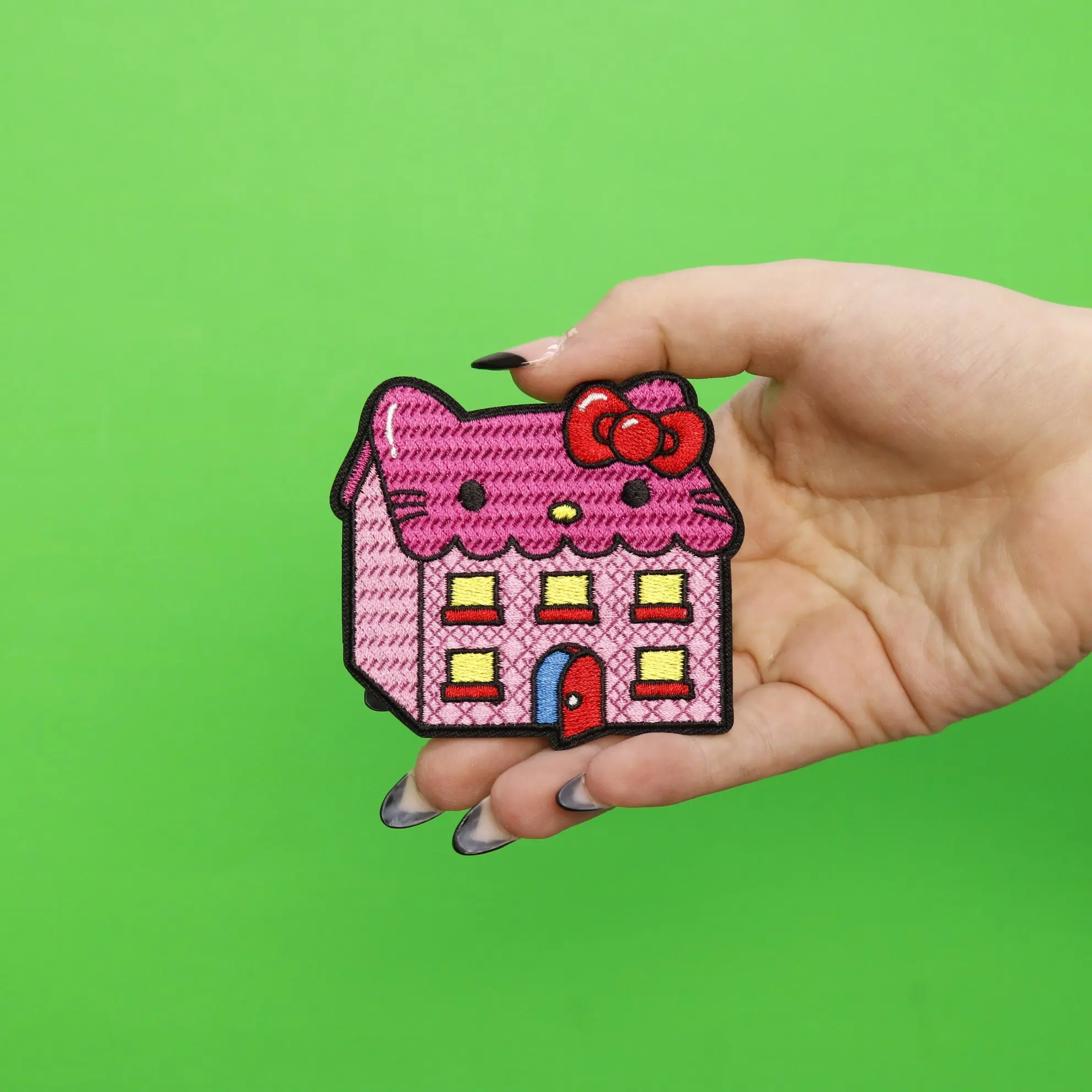 Hello Kitty Pink House With Bow Iron On Embroidered Patch - Image 3
