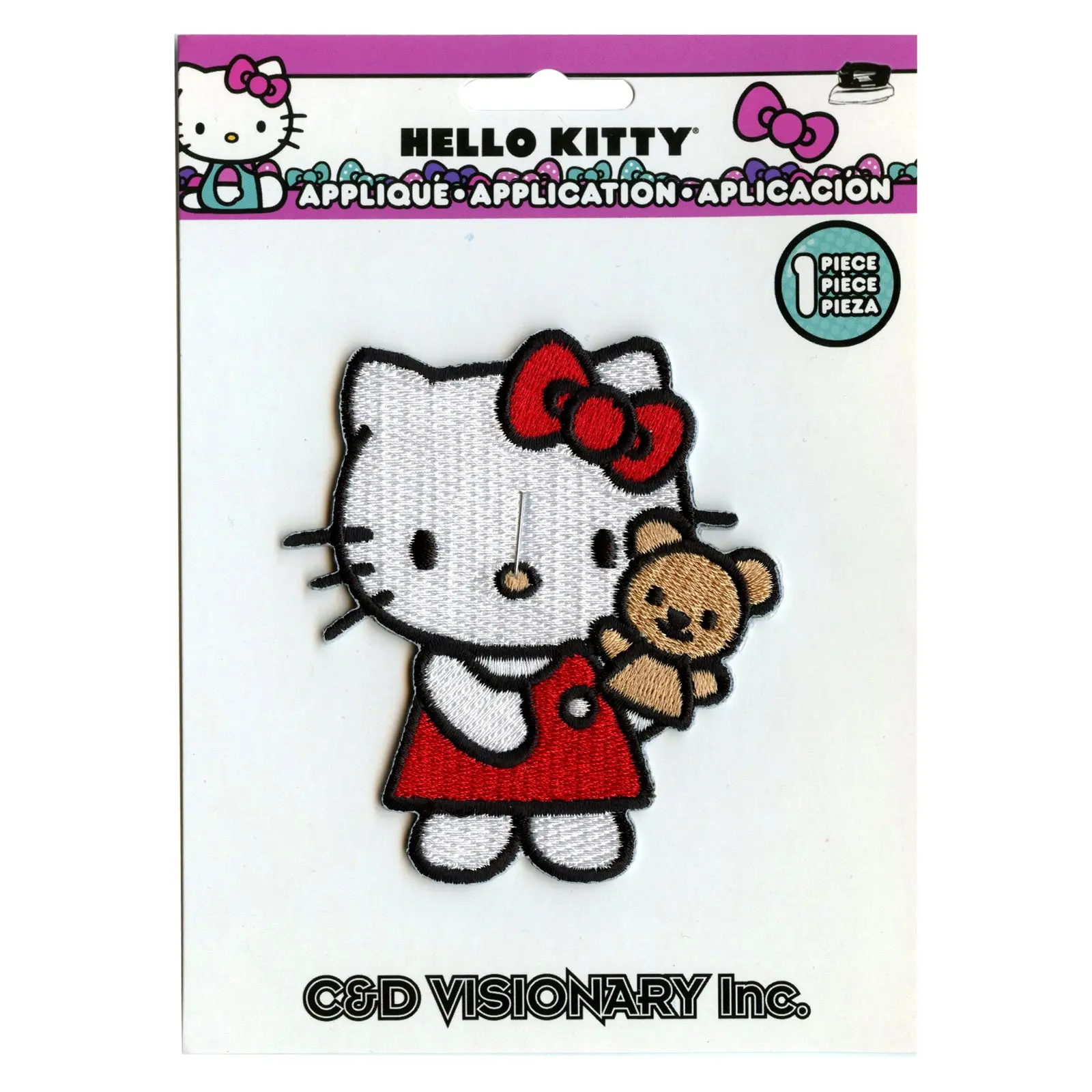 Hello Kitty With Bear Puppet Iron On Embroidered Patch - Image 2