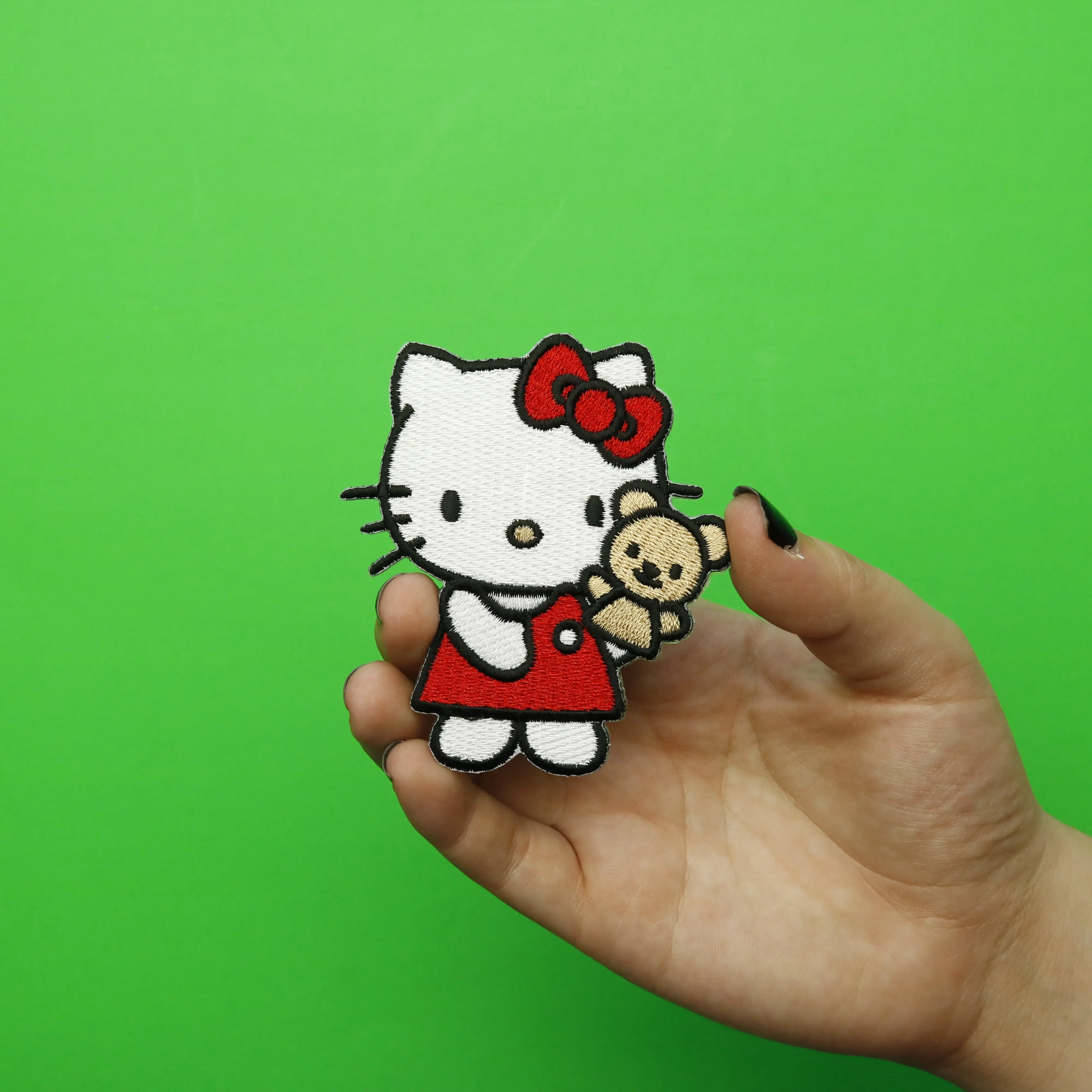 Hello Kitty With Bear Puppet Iron On Embroidered Patch - Image 3