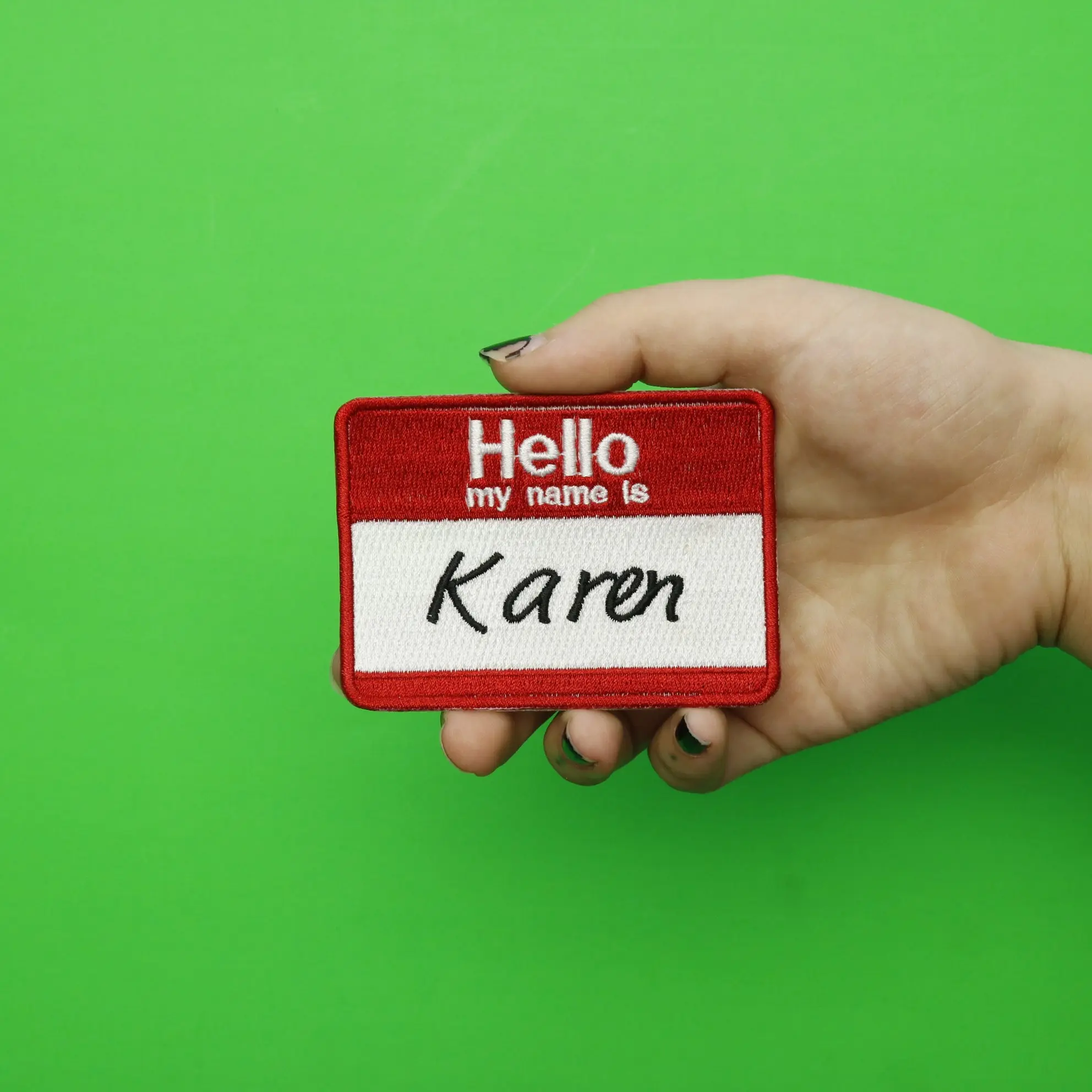 Hello My Name Is "Karen" Name Tag Embroidered Iron On Patch - Image 2