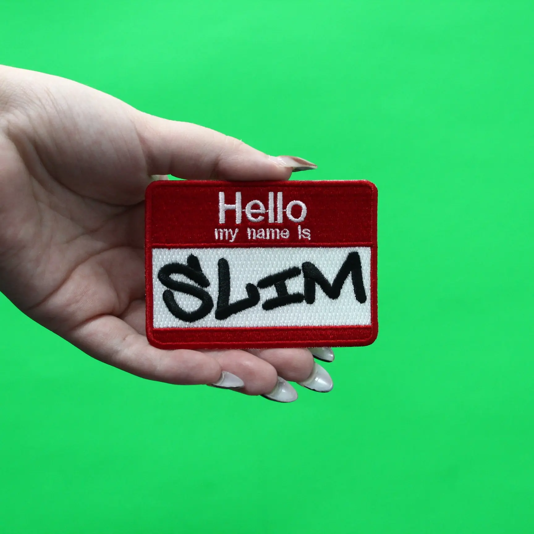 Hello My Name is Slim Nametag Patch Hip Hop Embroidered Iron On - Image 2