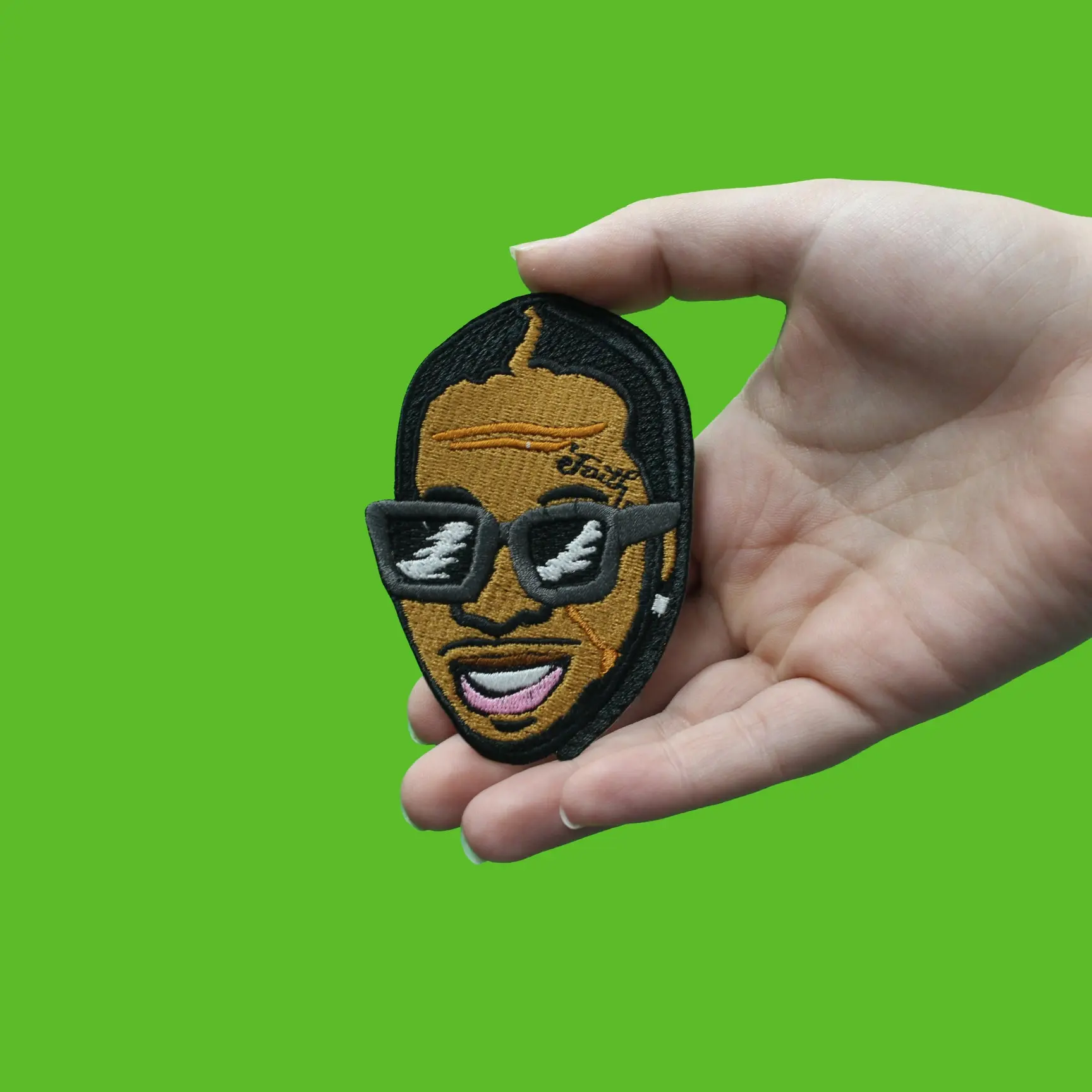 Hip Hop Rapper Face With Sunglasses Embroidered Iron On Patch - Image 2