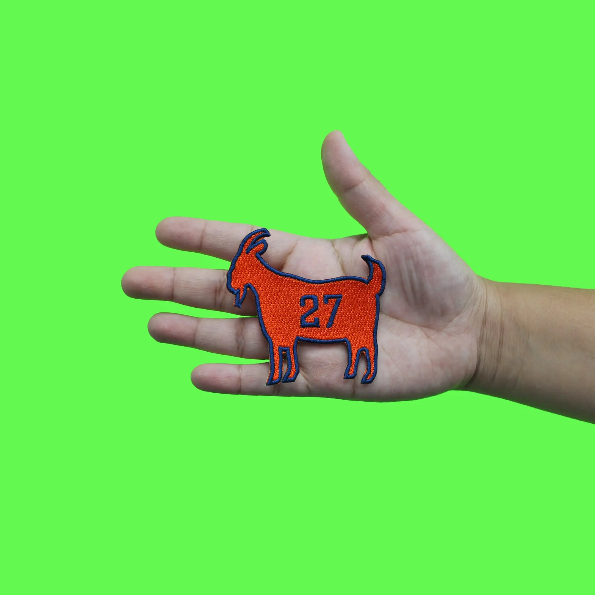 Houston Baseball Goat #27 Patch Orange/Blue Parody Embroidered Iron On - Image 2