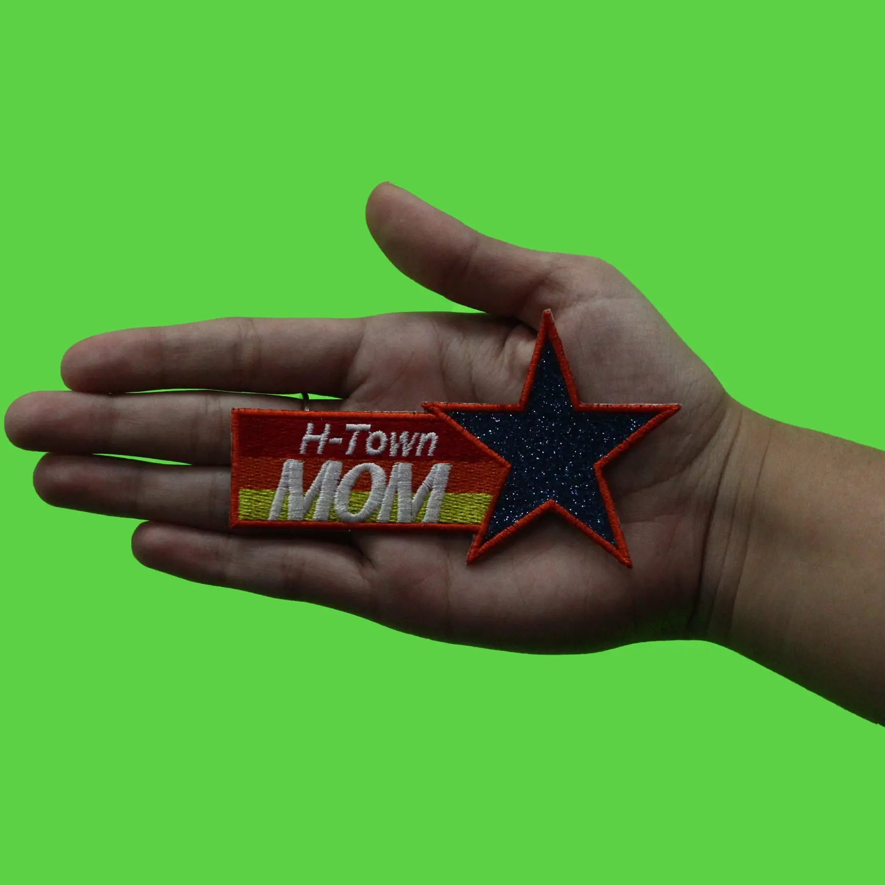 Houston Baseball Mom Patch Glitter Shooting Star Embroidered Iron On - Image 2
