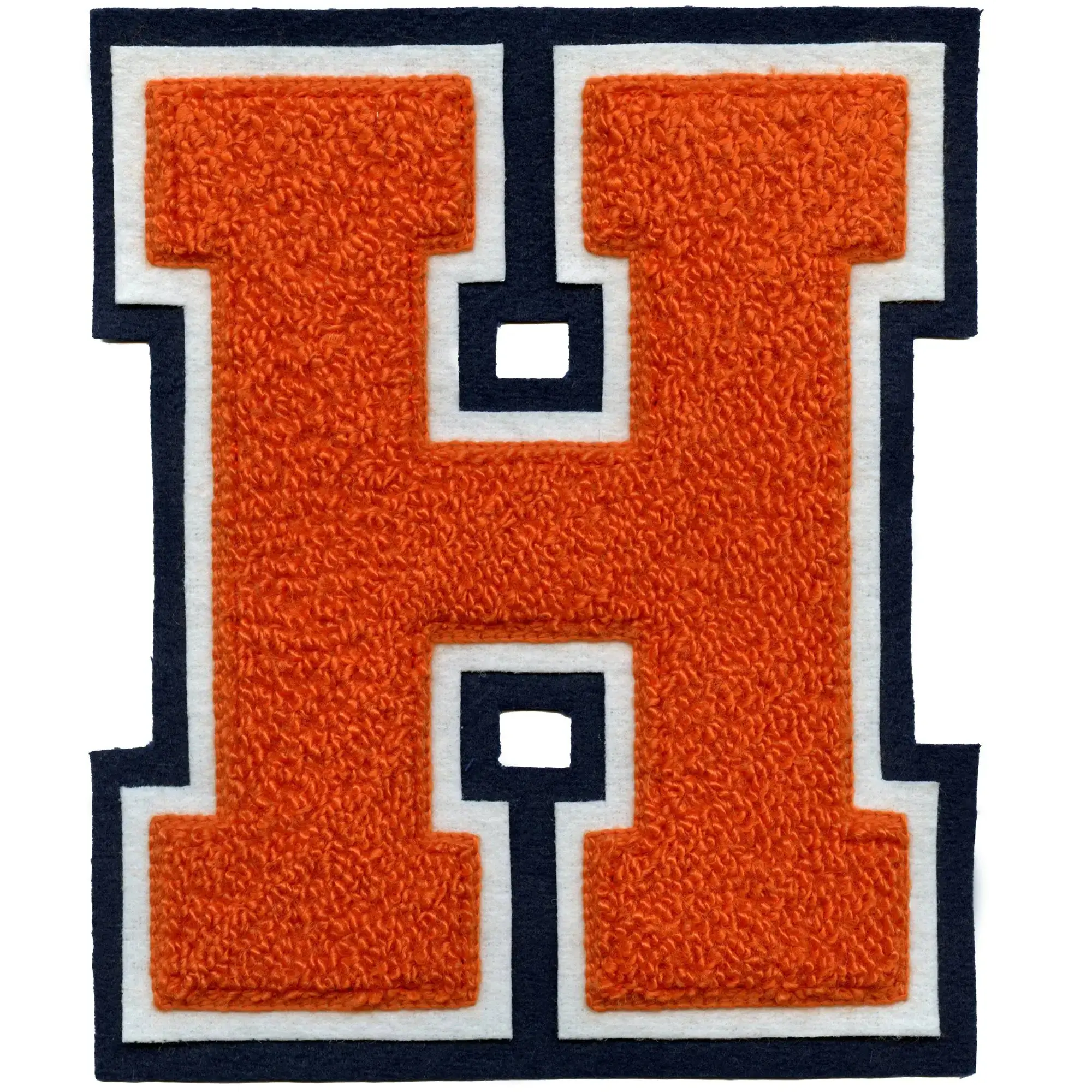Houston Block Letter H Chenille Patch Orange and Blue Baseball Varsity Jacket Iron On