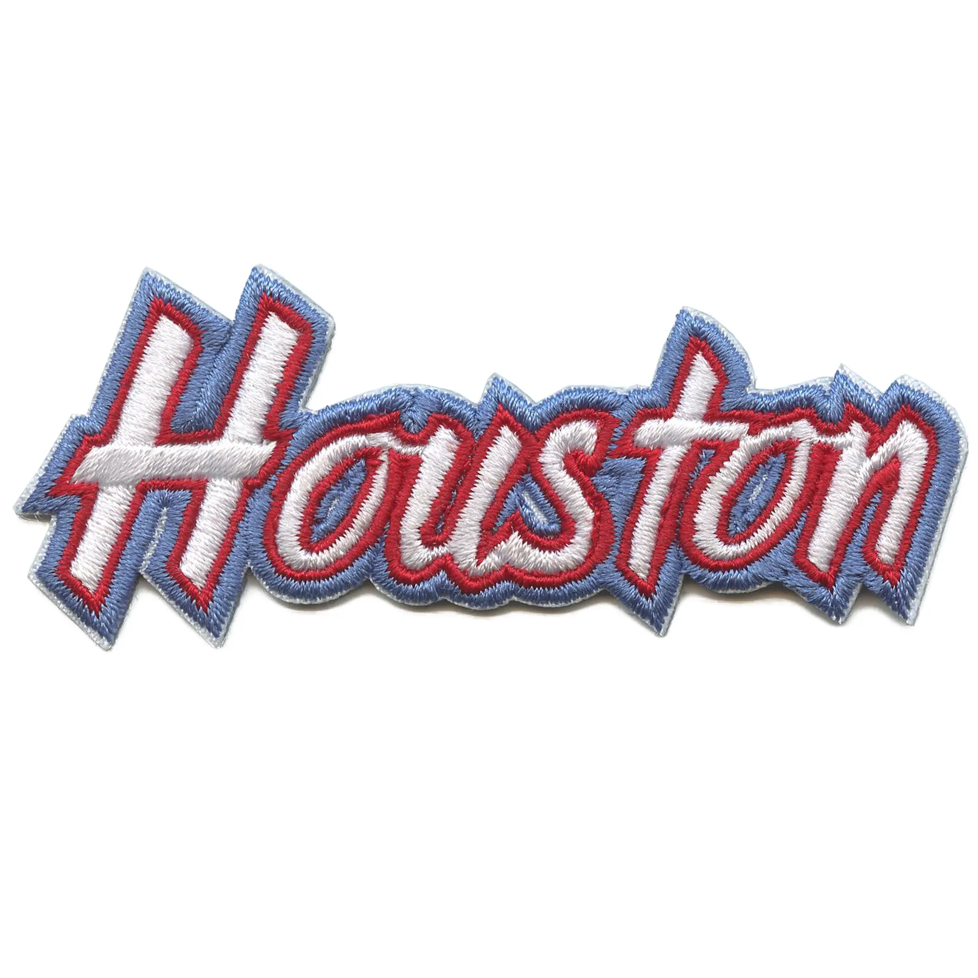Houston College Script Patch Football Sports Pride Embroidered Iron On (Light Blue Border)
