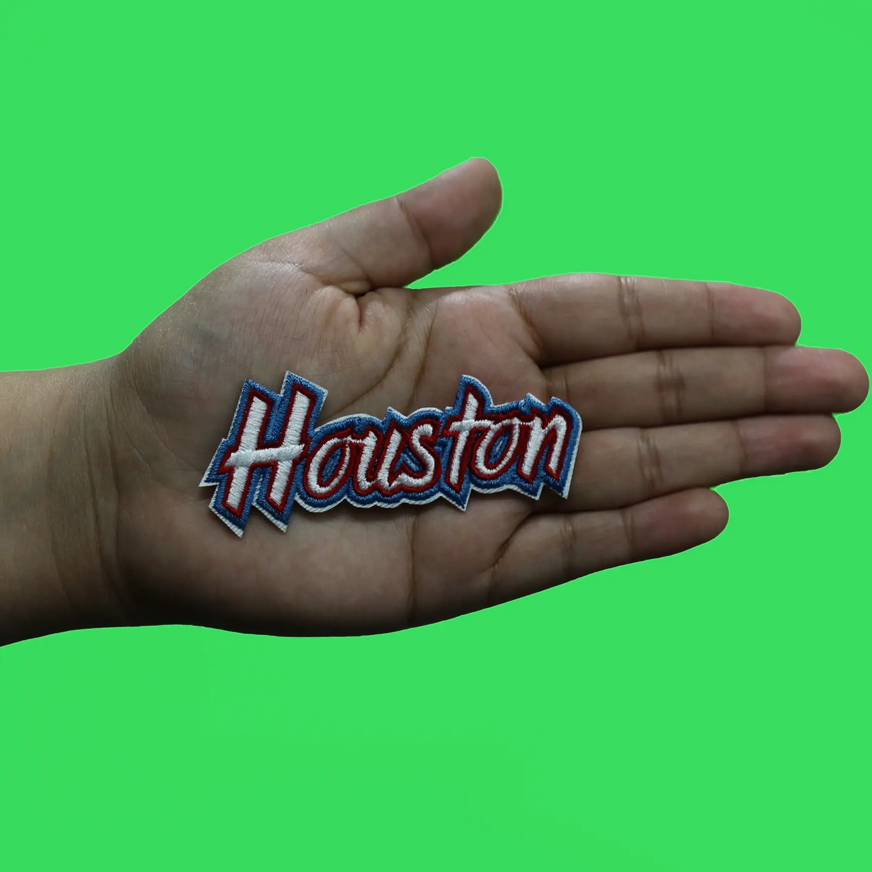 Houston College Script Patch Football Sports Pride Embroidered Iron On (Light Blue Border) - Image 2