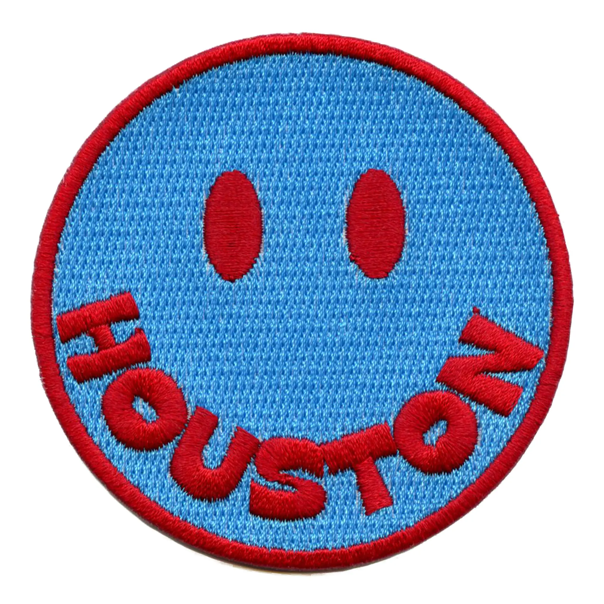 Houston Smiley Face Patch Blue/Red Embroidered Iron on