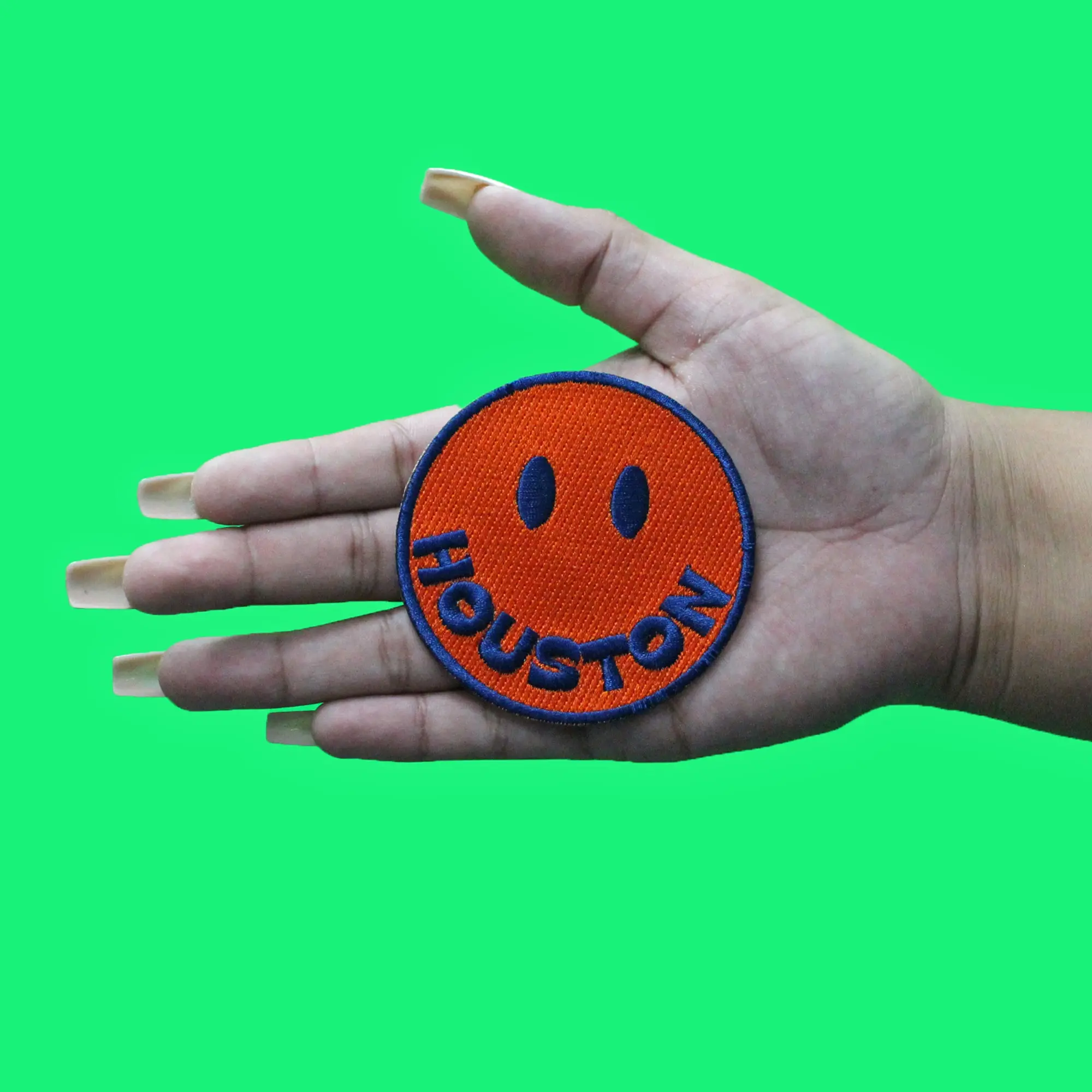 Houston Smiley Face Patch Orange Embroidered Iron on - Image 2
