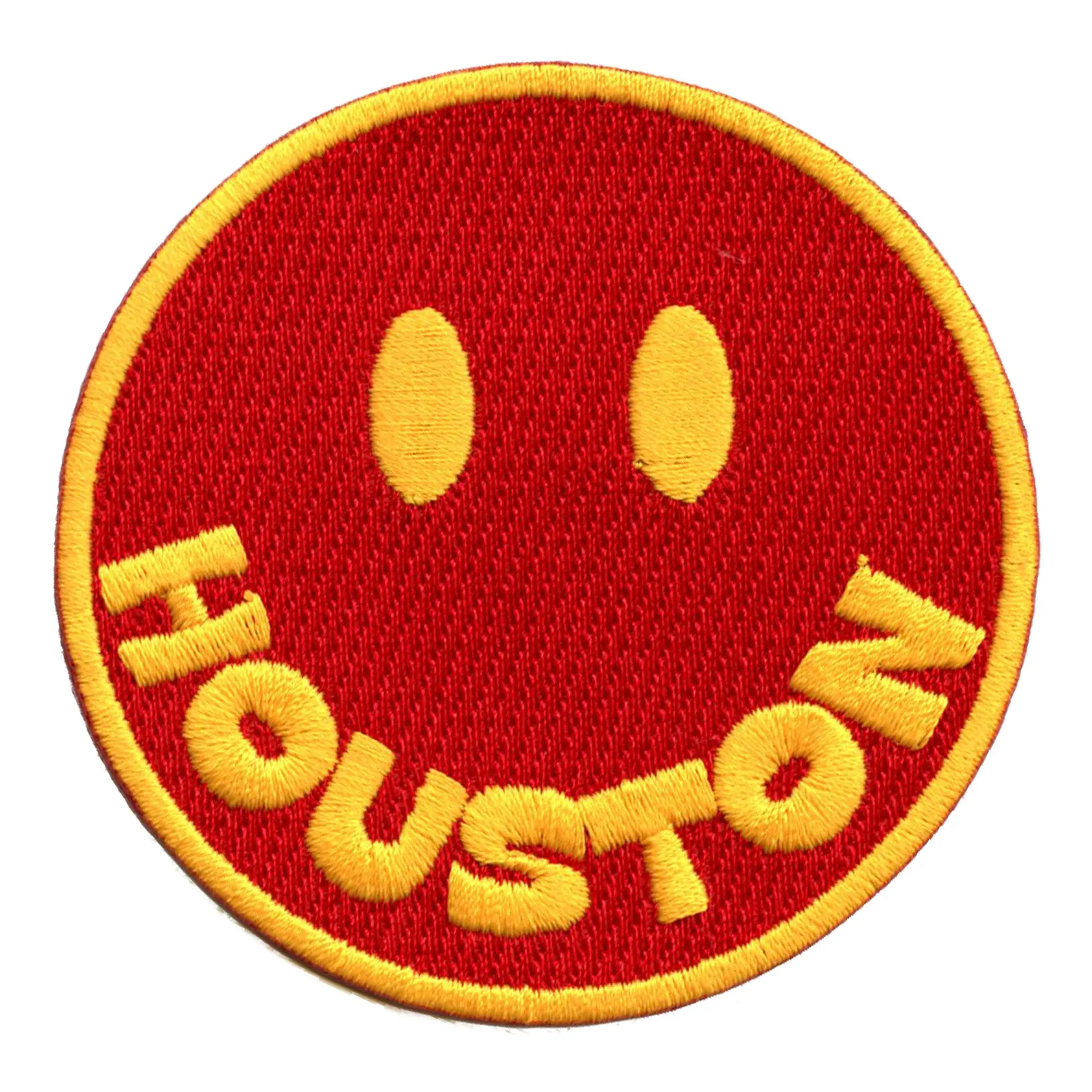 Houston Smiley Face Patch Red/Yellow Embroidered Iron on