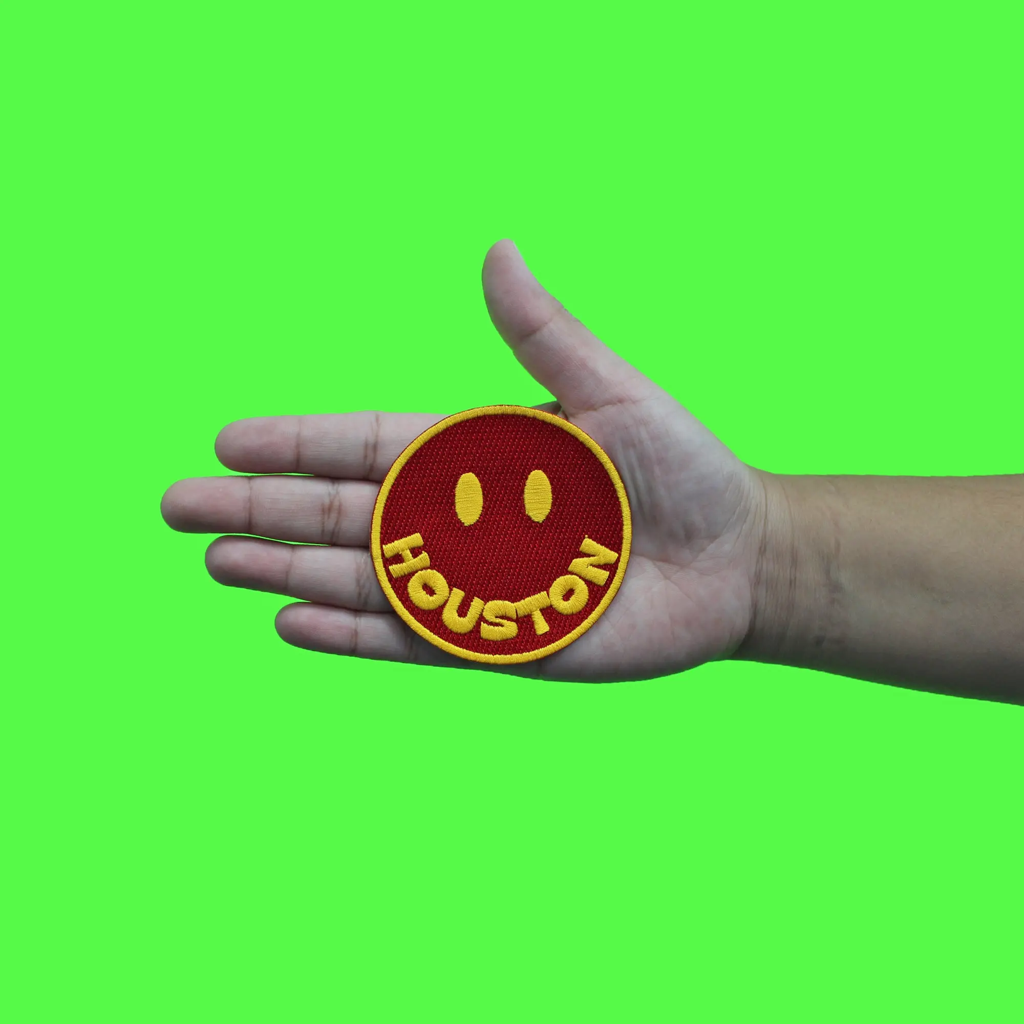 Houston Smiley Face Patch Red/Yellow Embroidered Iron on - Image 2