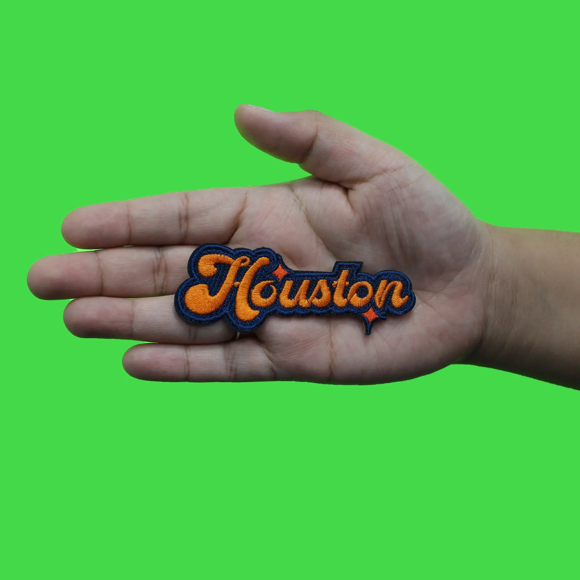 Houston Sparkle Script Patch Navy/Orange Baseball Sports Embroidered Iron On - Image 2