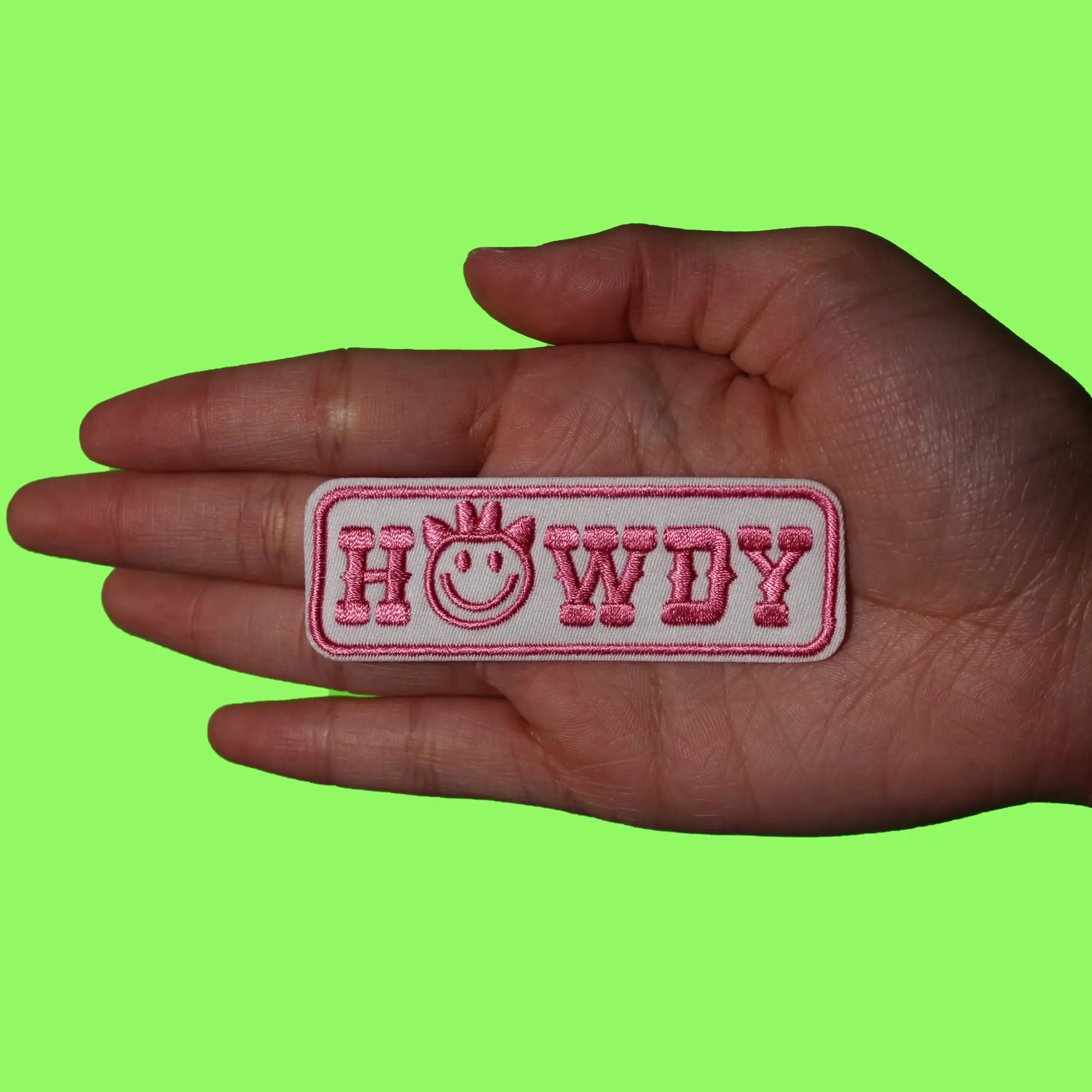 Howdy Country Smiley Patch Cutesy Western Script Embroidered Iron On - Image 2