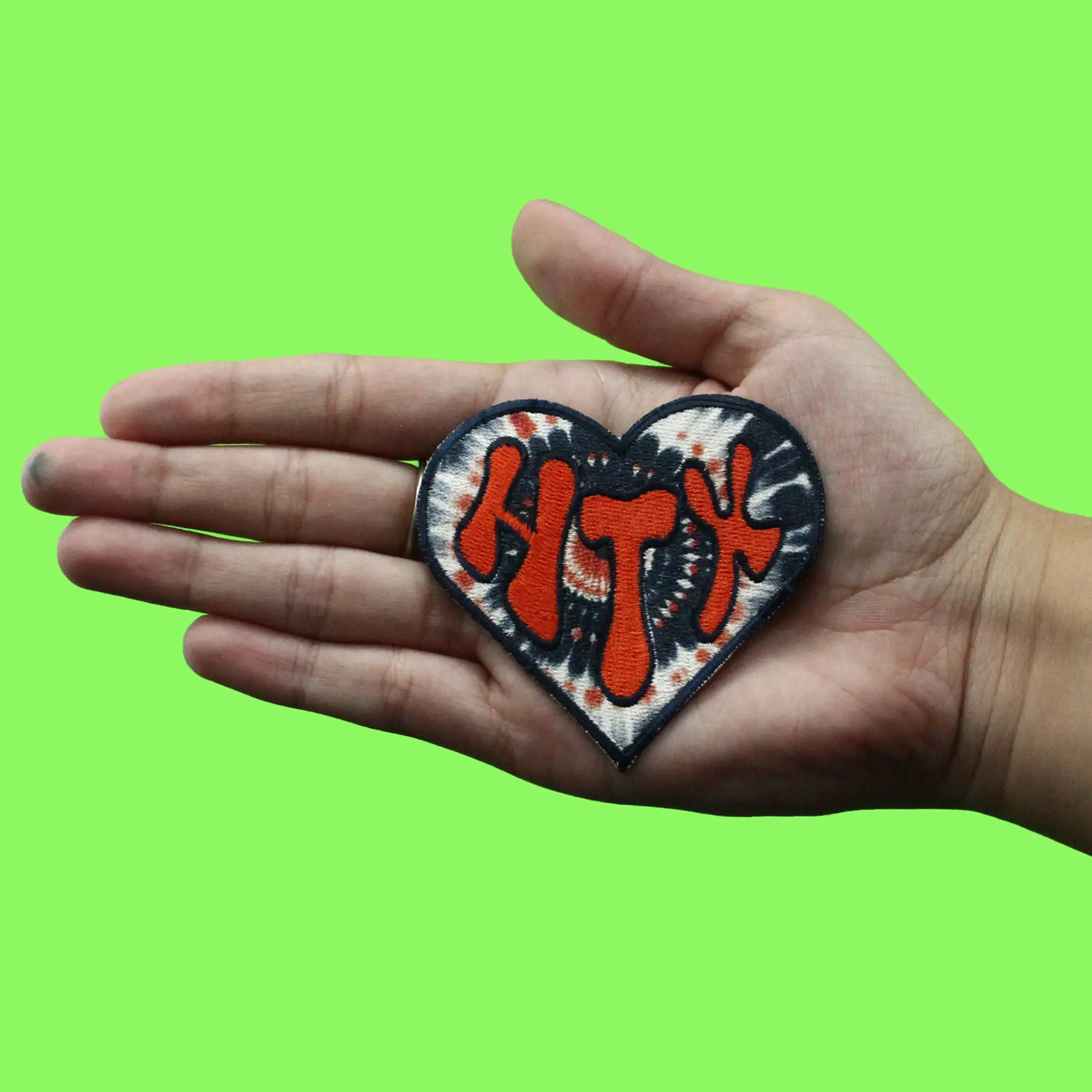 HTX Tie Dye Heart Patch Houston Texas Groovy Embroidered Iron On - Image 2