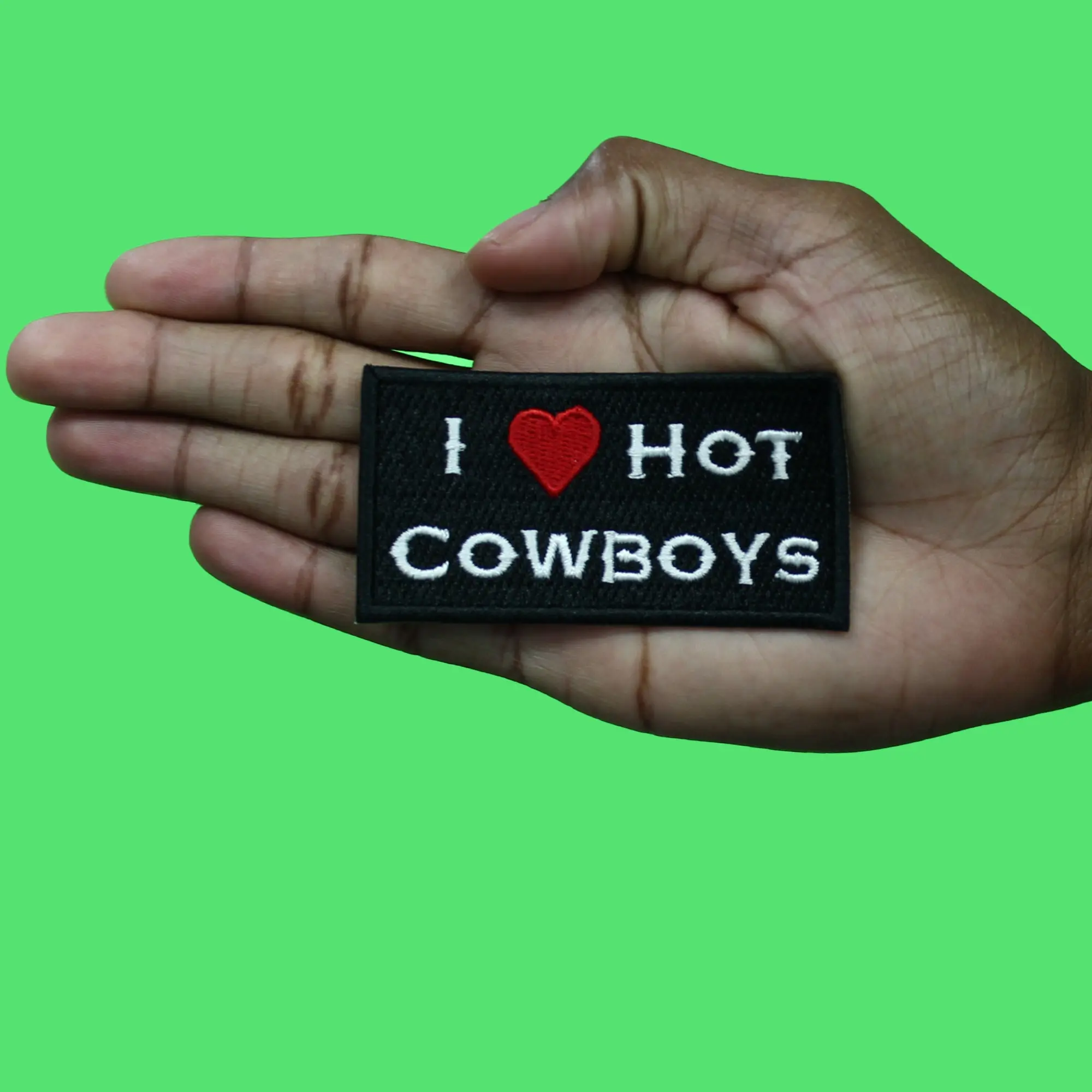 I Love Hot Cowboys Patch Western Country Script Embroidered Iron On - Image 2