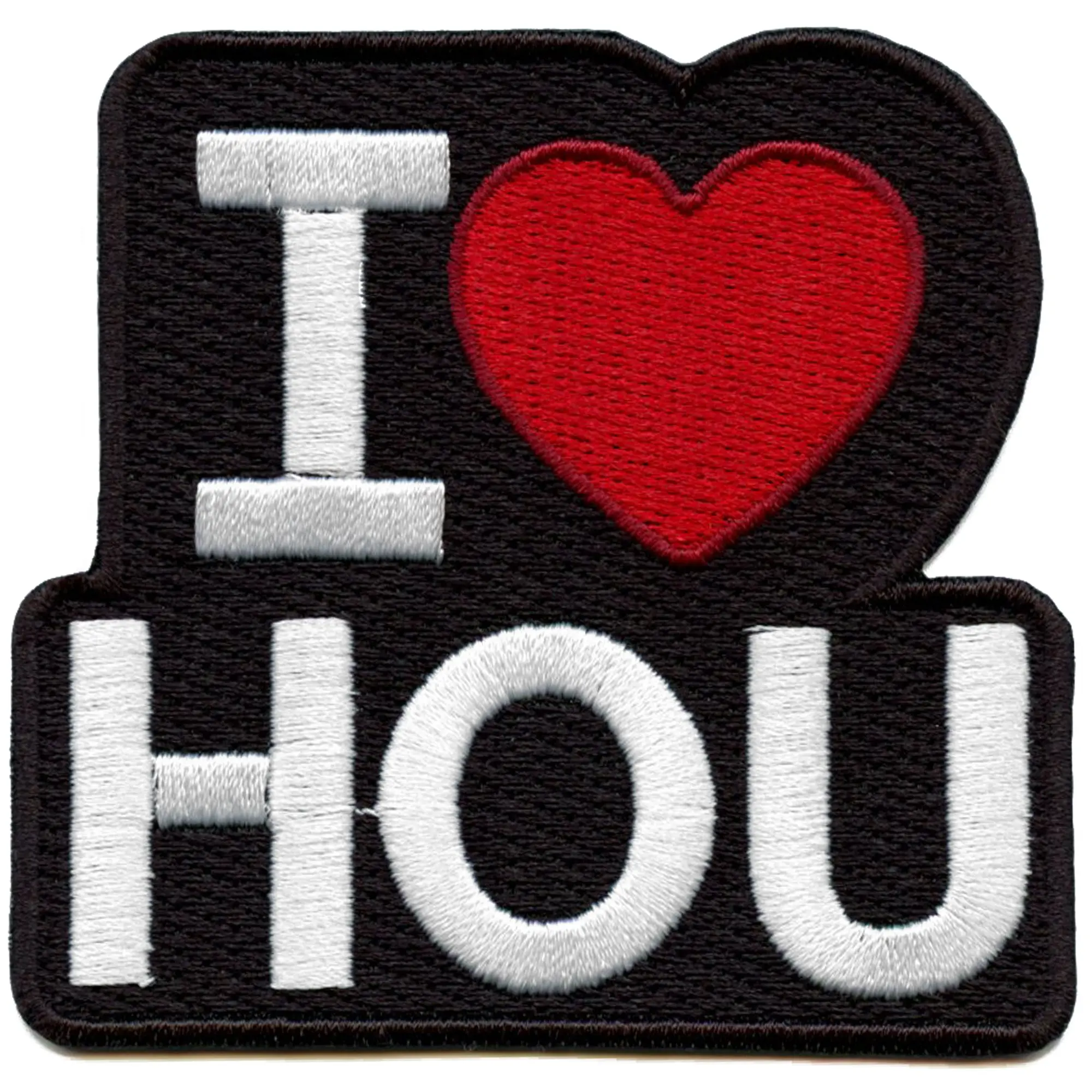 I Love Hou Heart Patch Houston Texas State Embroidered Iron On Black