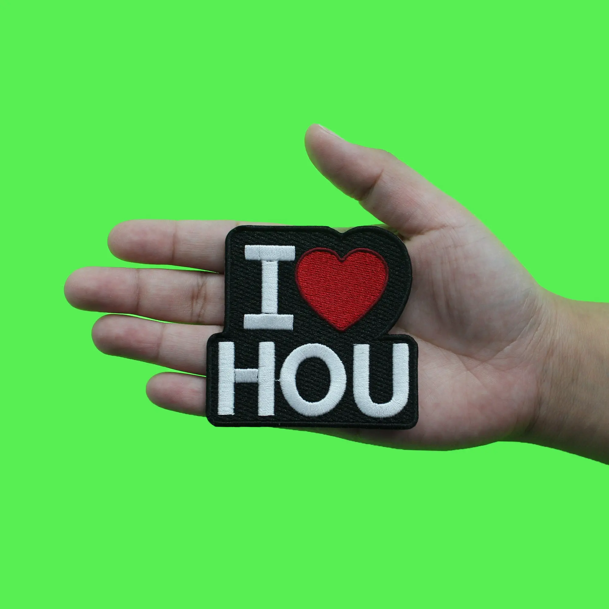 I Love Hou Heart Patch Houston Texas State Embroidered Iron On Black - Image 2