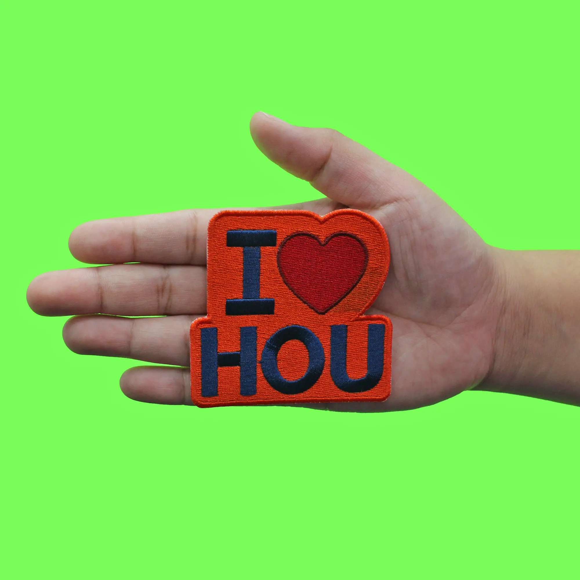 I Love HOU Orange Patch Decorative Souvenir Houstonian Embroidered Iron on - Image 2