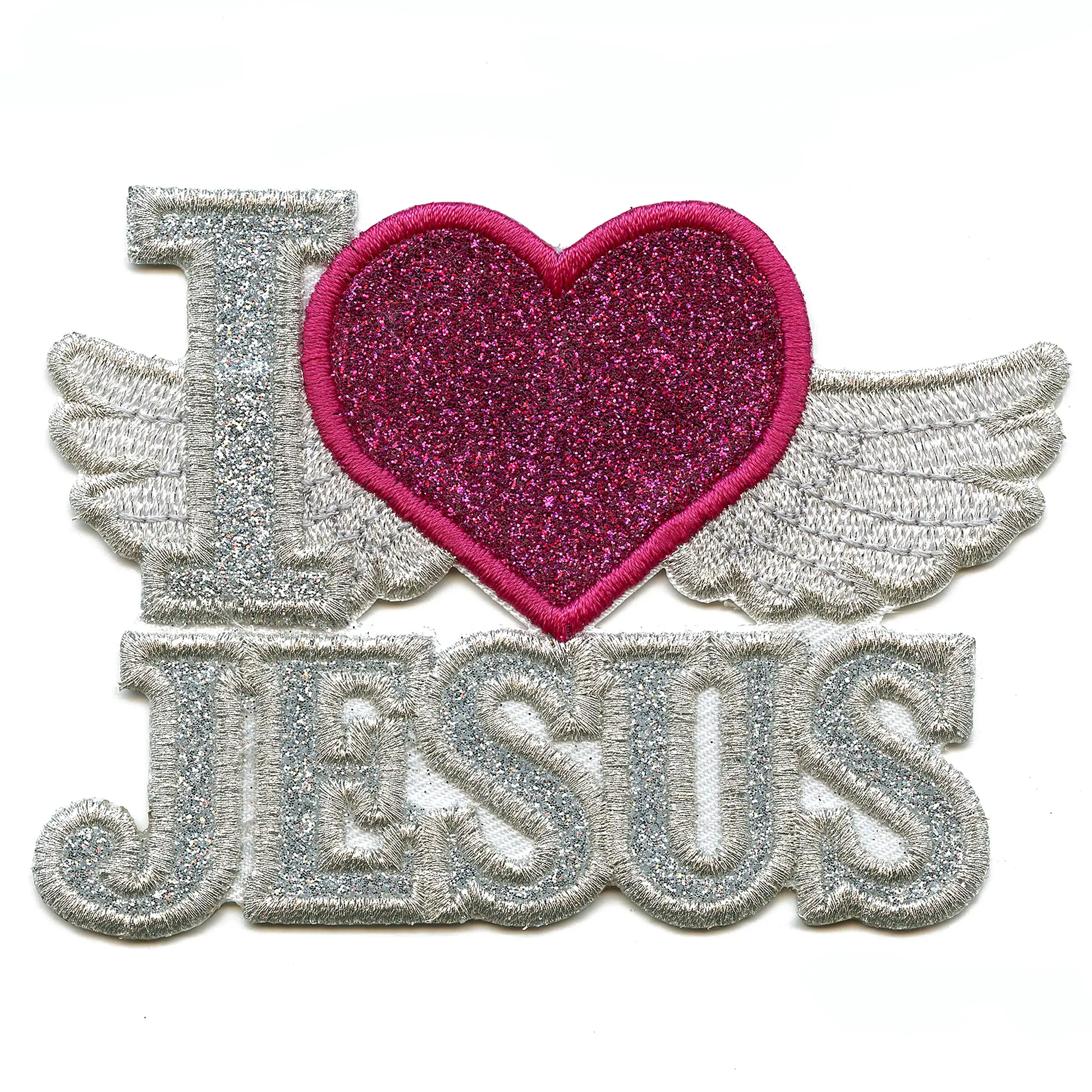 I Love Jesus Patch Religious Christian Glitter Applique Embroidered Iron On