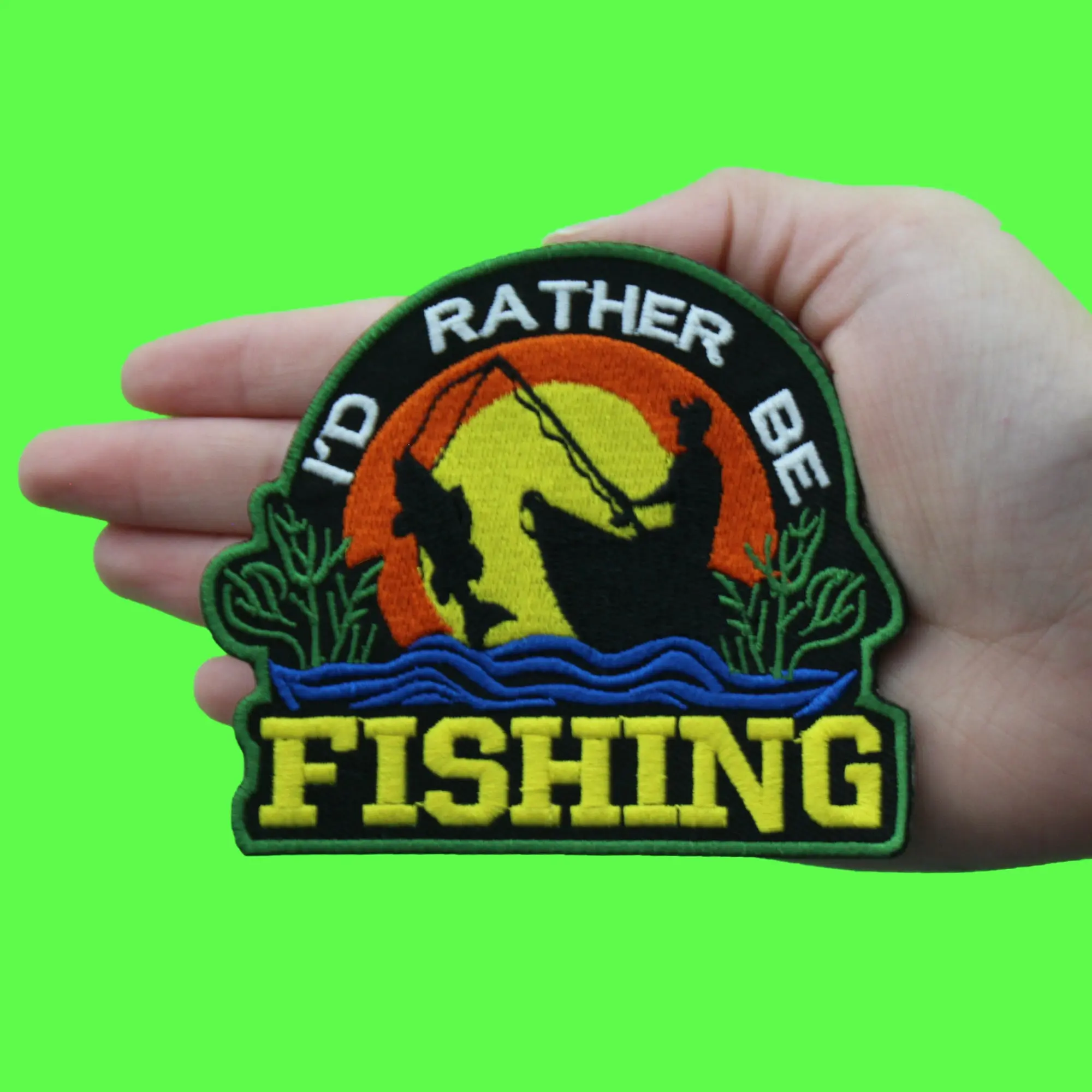 Id Rather Be Fishing Patch Funny Ocean Meme Embroidered Iron On - Image 2