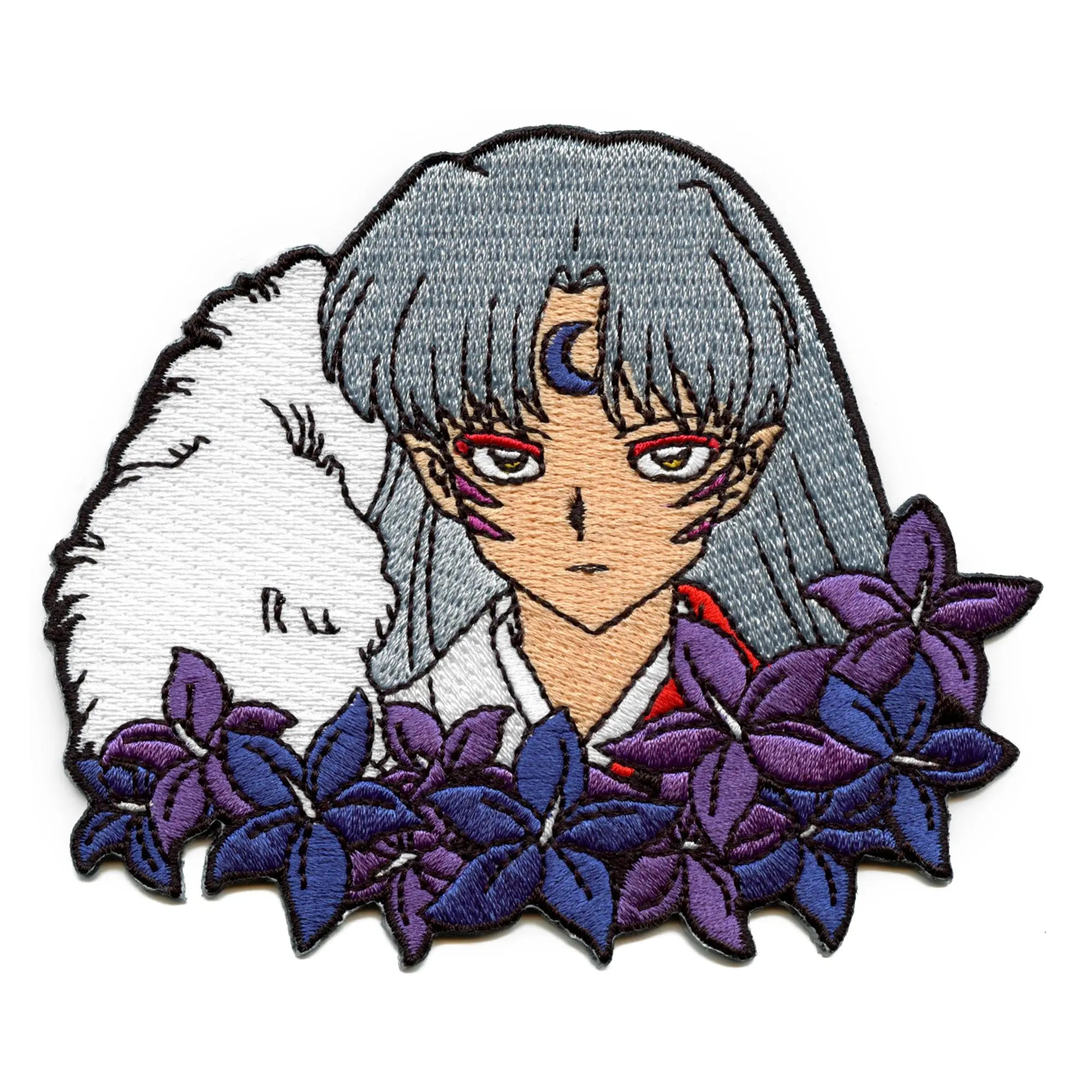 Inuyasha Sesshomaru Patch Purple Flowers Headshot Embroidered Iron On