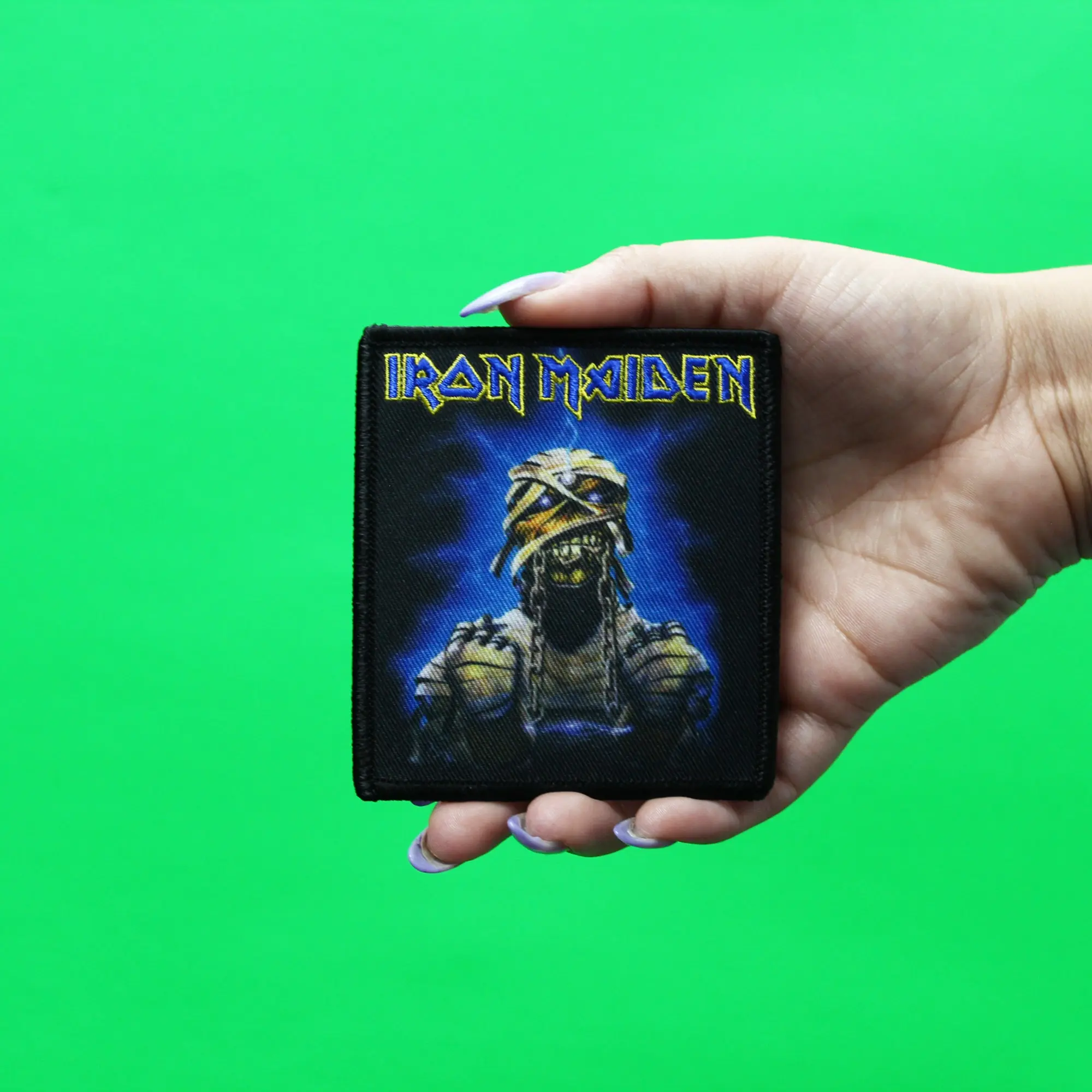 Official Iron Maiden Patch Mummy Lightning Sublimated Embroidery Iron On - Image 2