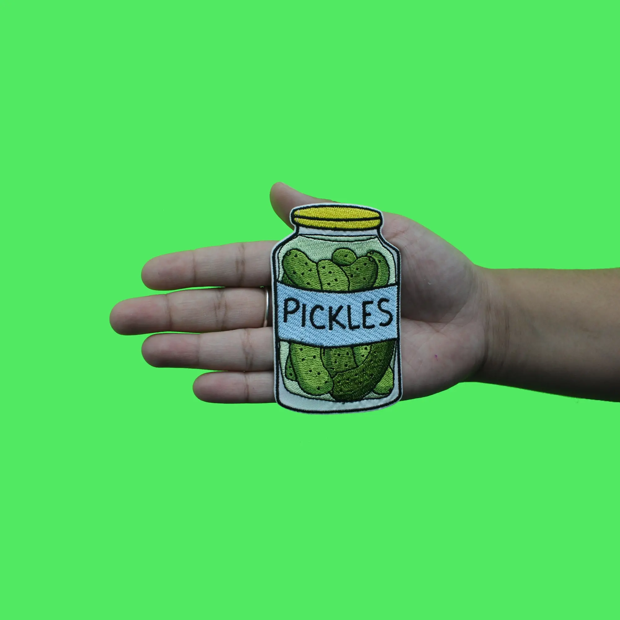 Jar of Pickles Food Patch Sour Salty Snack Embroidered Iron On - Image 2