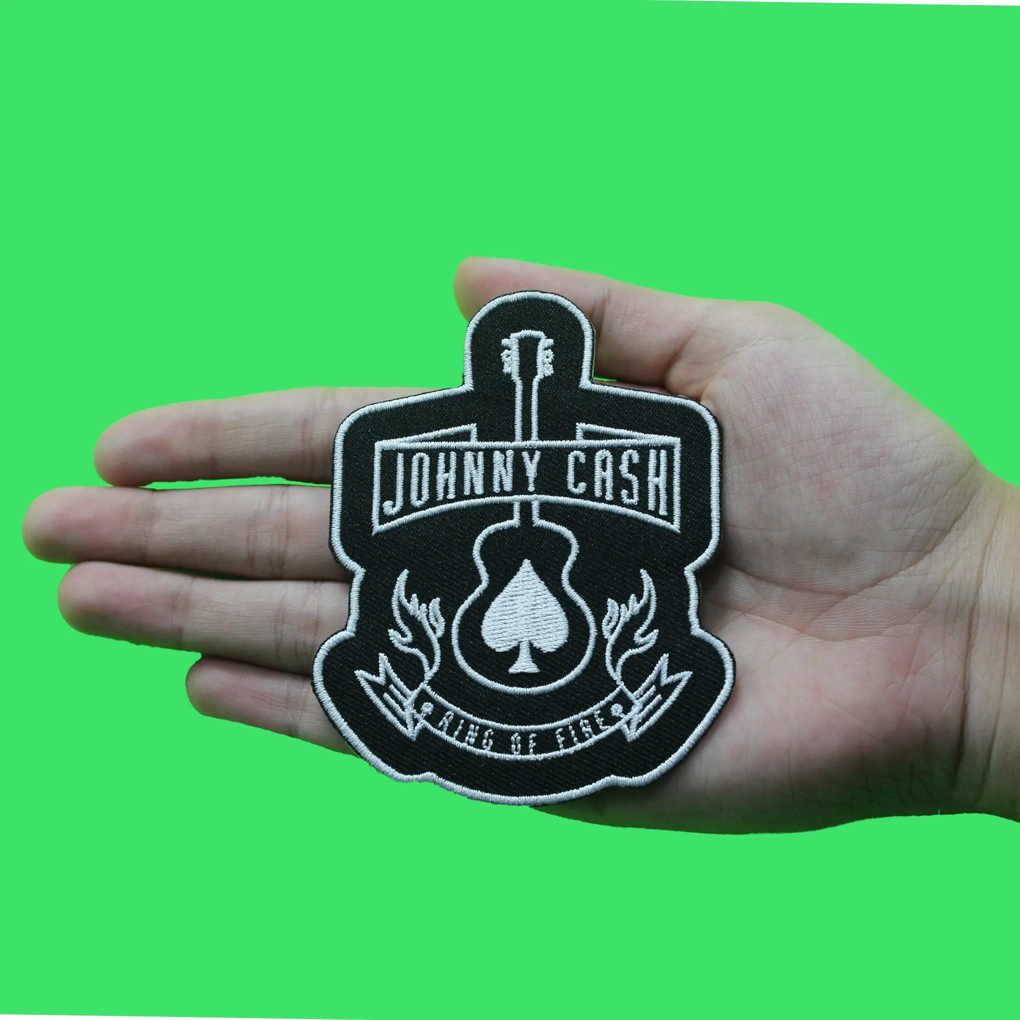 Johnny Cash Spade Guitar Patch Ring Of Fire Embroidered Iron On - Image 2