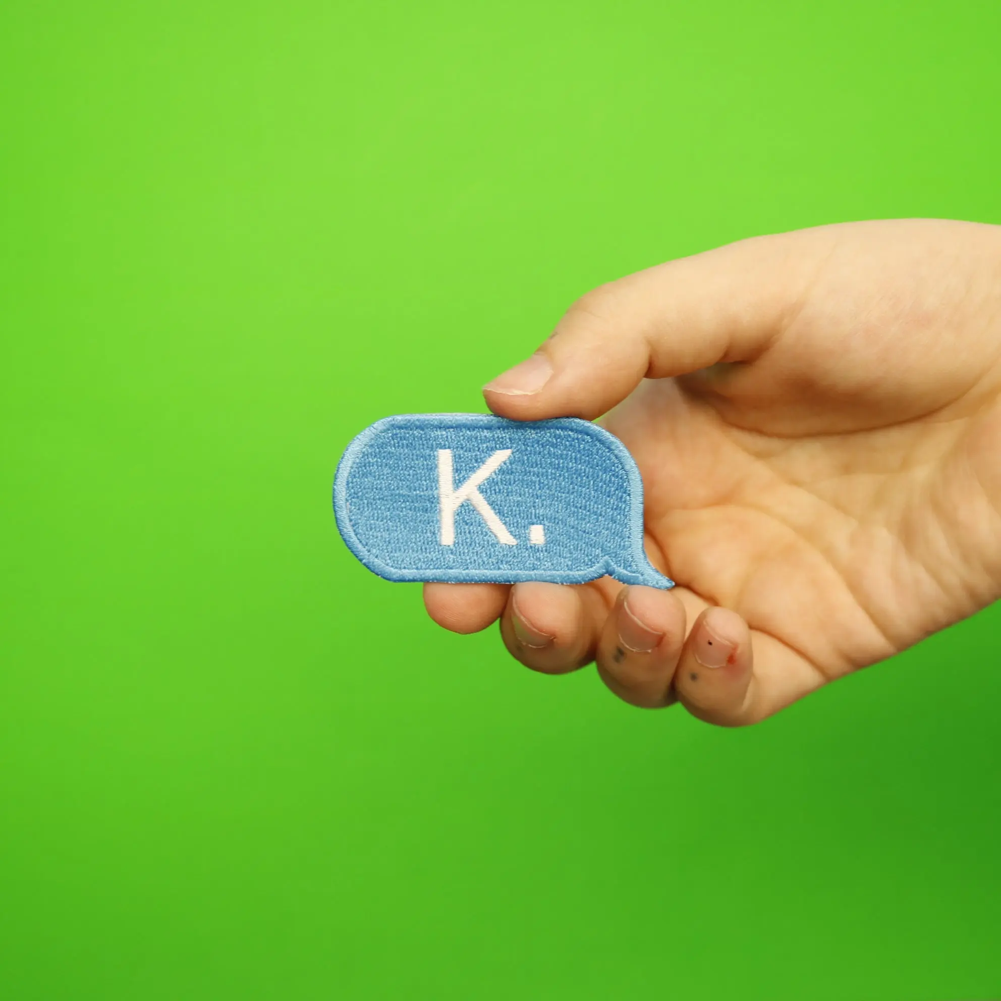 K. Blue Text Bubble Embroidered Iron On Patch - Image 2
