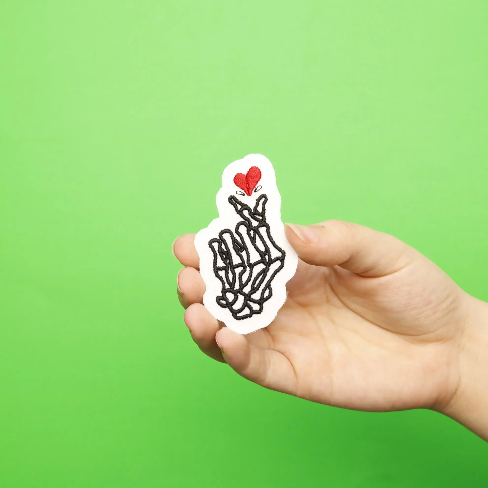 K-Pop Heart Skeleton Fingers Embroidered Iron On Patch - Image 2