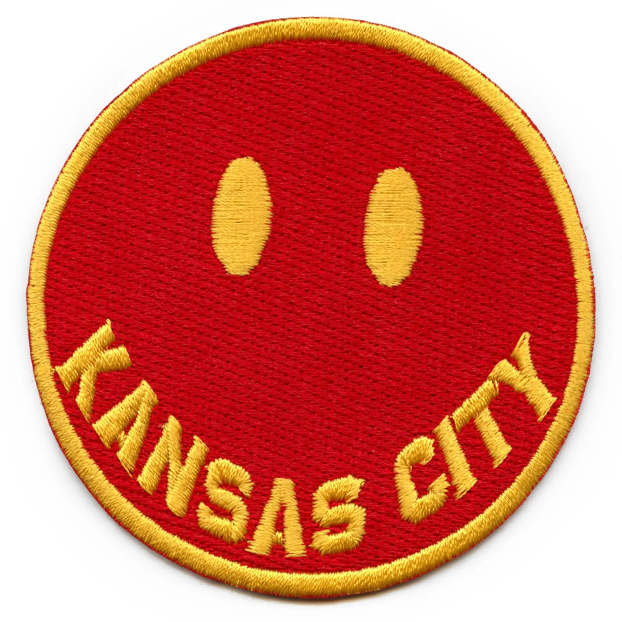 Kansas City Smiley Face Patch Red/Yellow ALT Embroidered Iron on