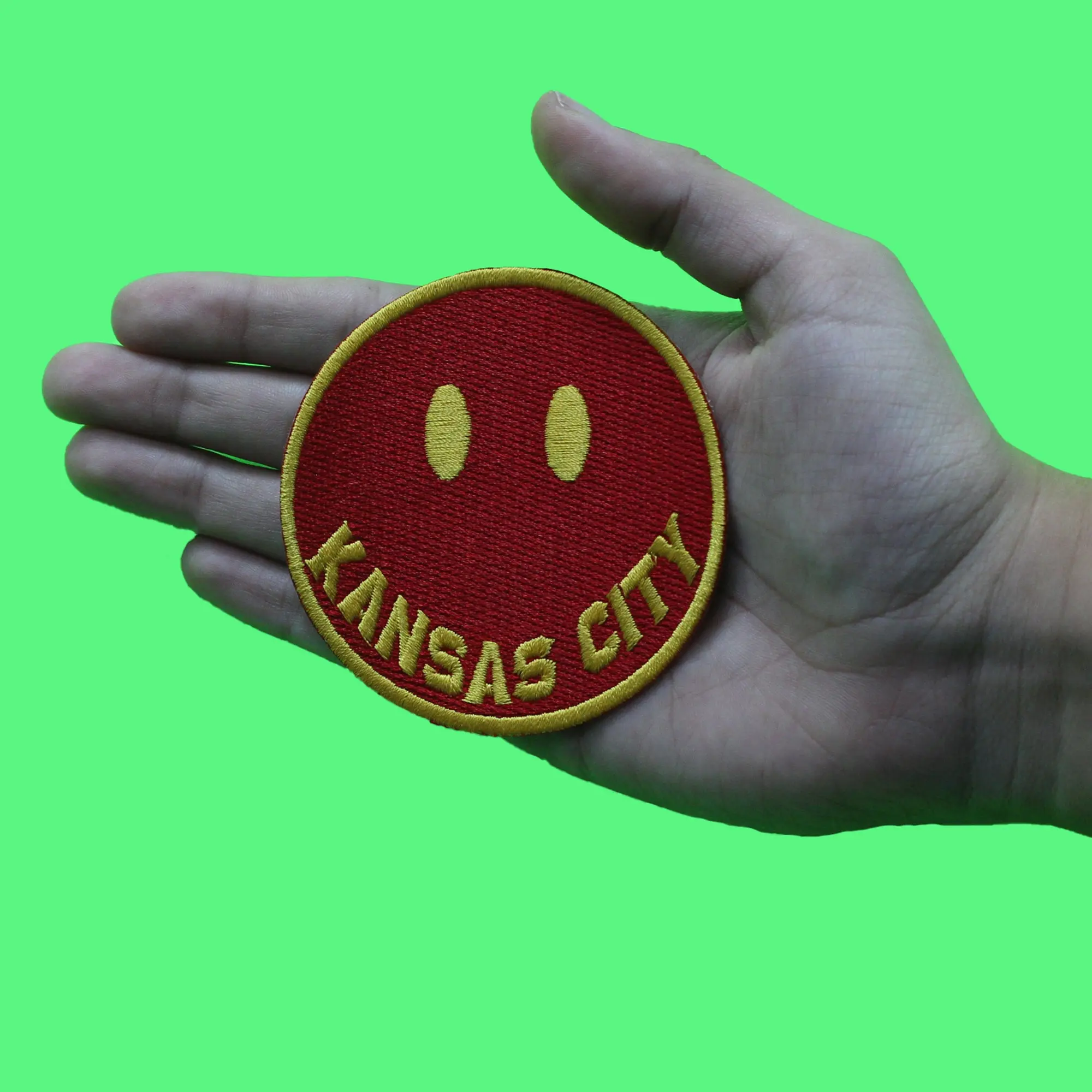 Kansas City Smiley Face Patch Red/Yellow ALT Embroidered Iron on - Image 2