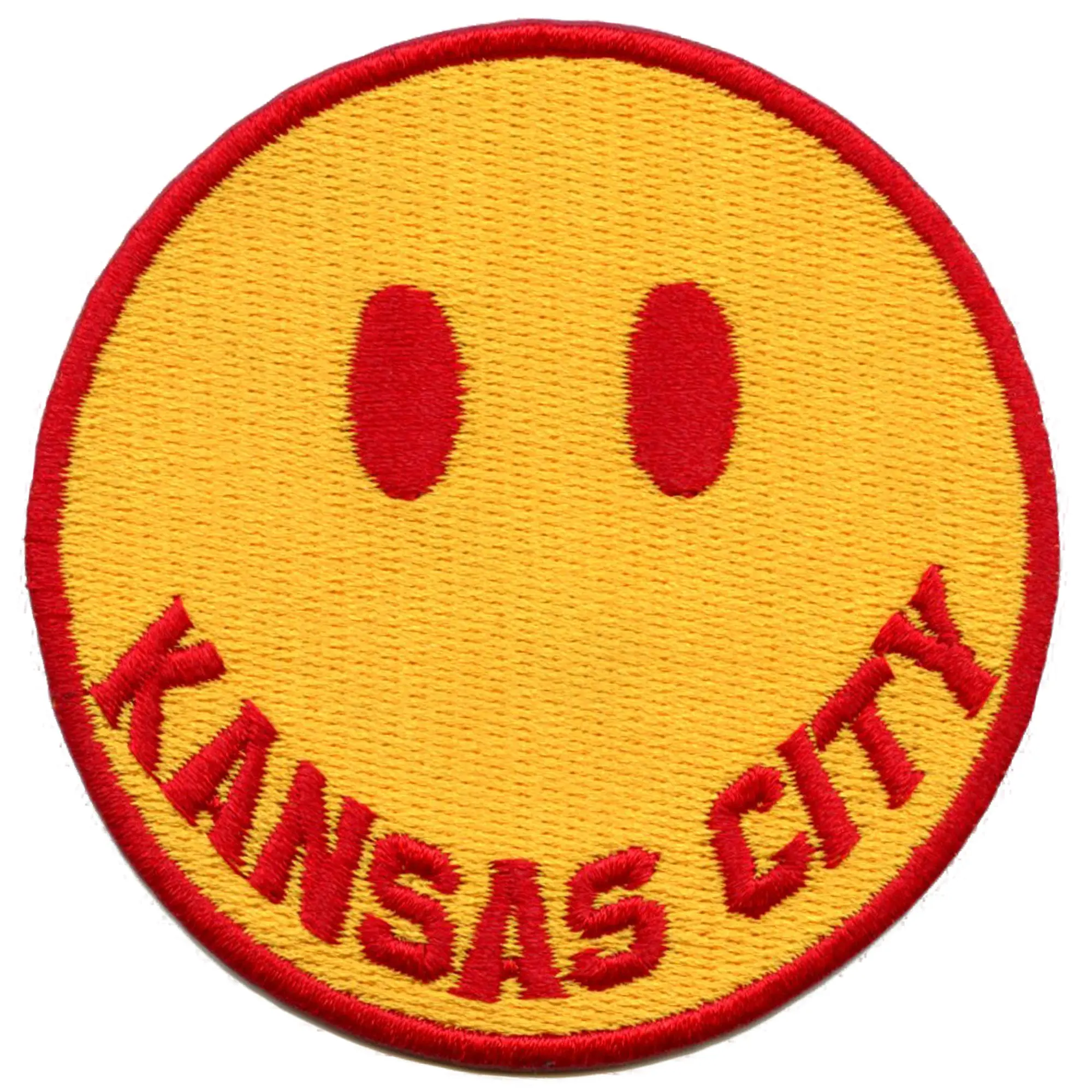 Kansas City Smiley Face Patch Yellow/Red Embroidered Iron on