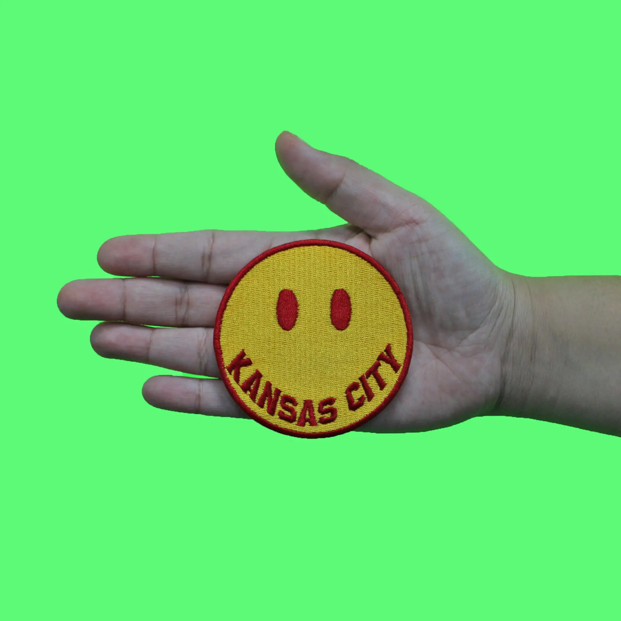 Kansas City Smiley Face Patch Yellow/Red Embroidered Iron on - Image 2