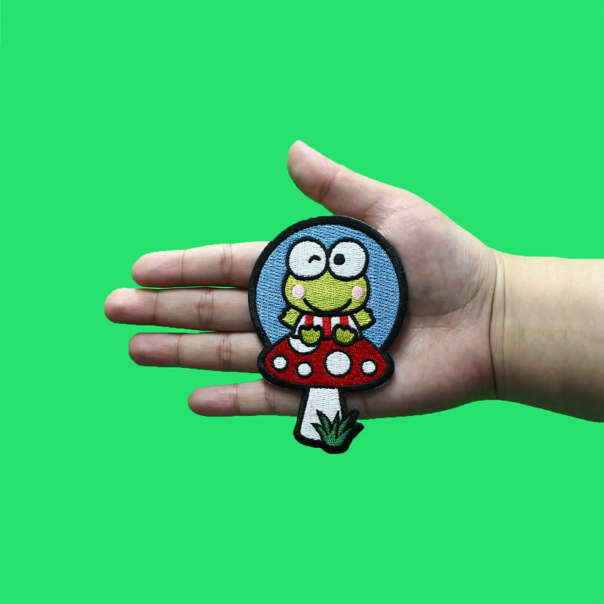 Keroppi Winking On Mushroom Patch Hello Kitty Cartoon Embroidered Iron On - Image 2