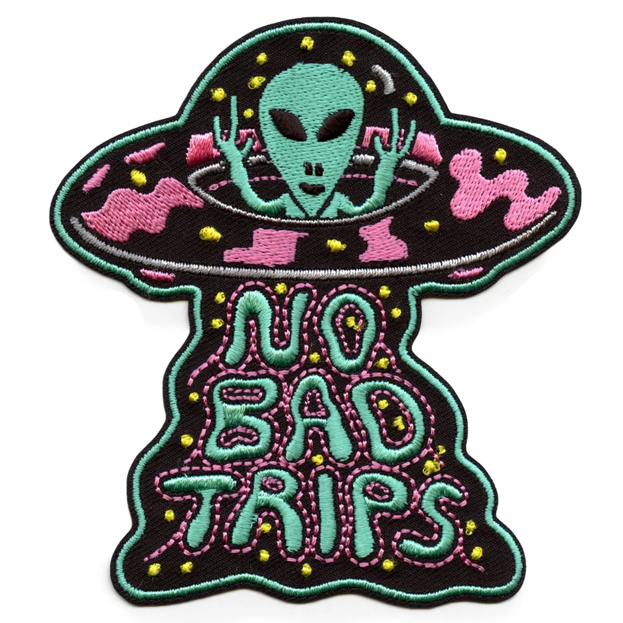 Killer Acid No Bad Trips Patch Trippy Alien UFO Embroidered Iron On Patch