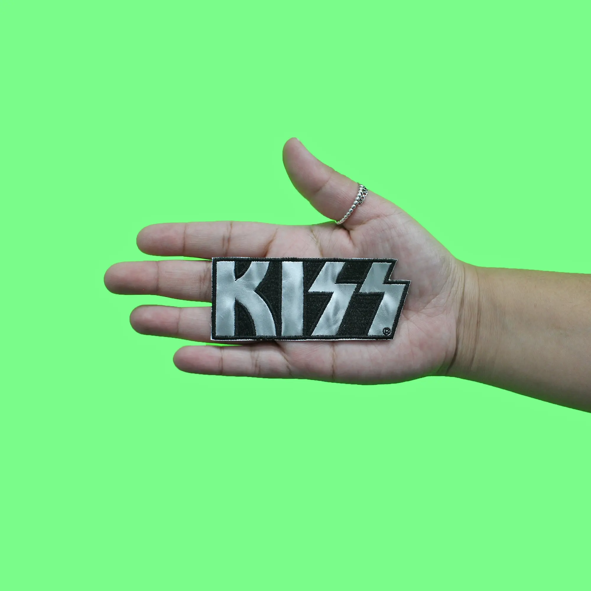 Kiss Chrome Script Logo Patch American Rock Band Applique Iron On - Image 2